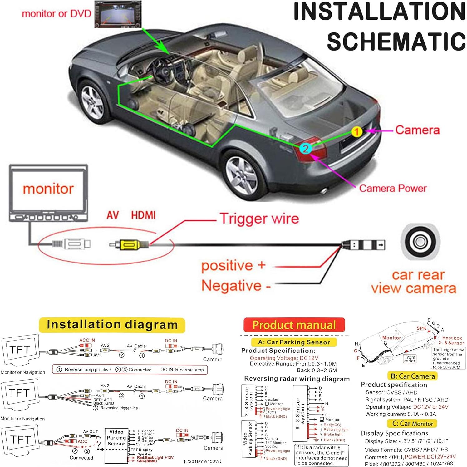 Cámara de Respaldo Wedfish 720P 360° con Visión Nocturna
