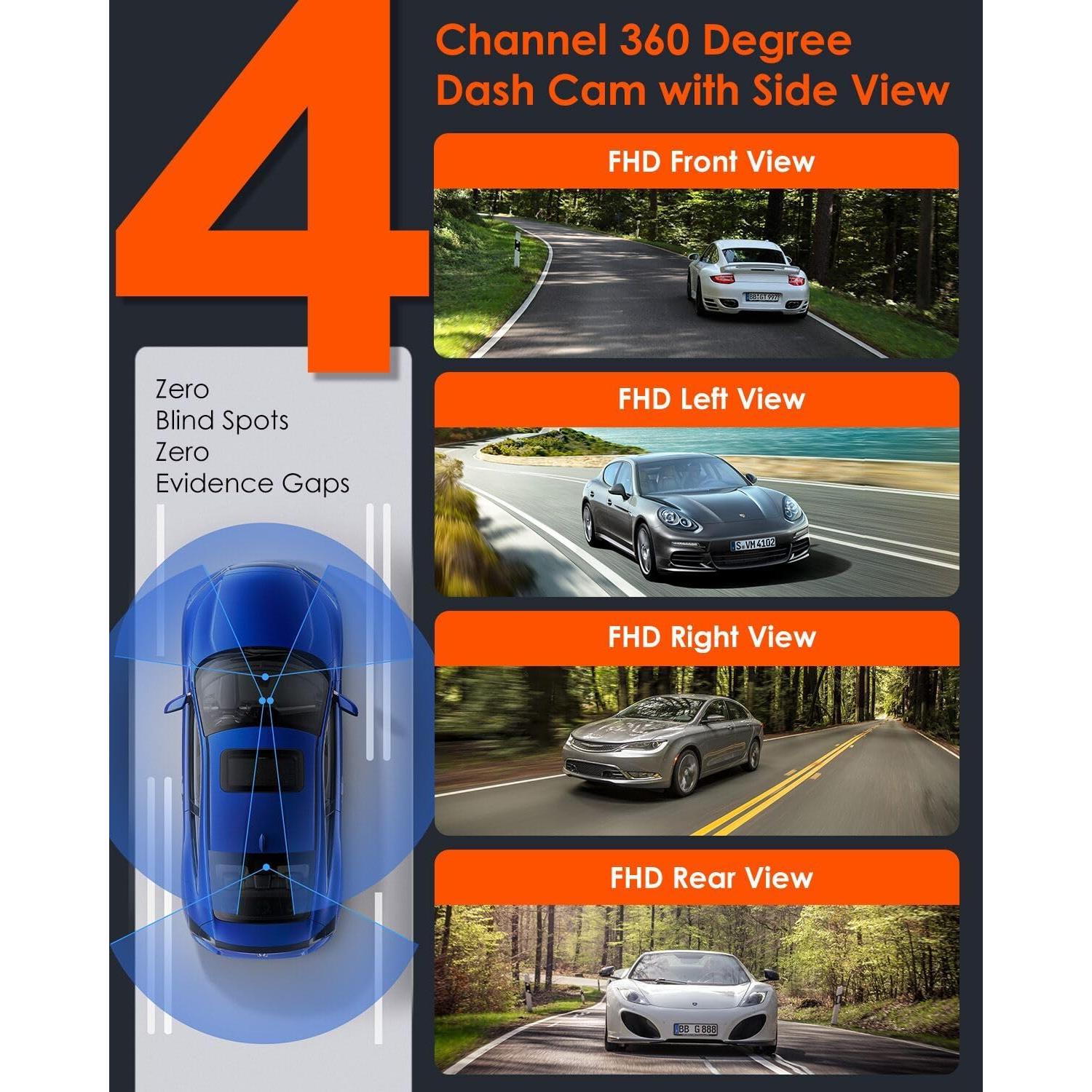 Cámara Dash VROAVIE R4-RD 4 Canales 360° GPS WiFi 3.18"