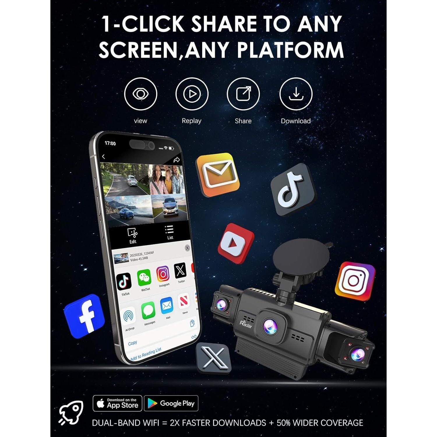 Cámara Dash VROAVIE R4-RD 4 Canales 360° GPS WiFi 3.18"