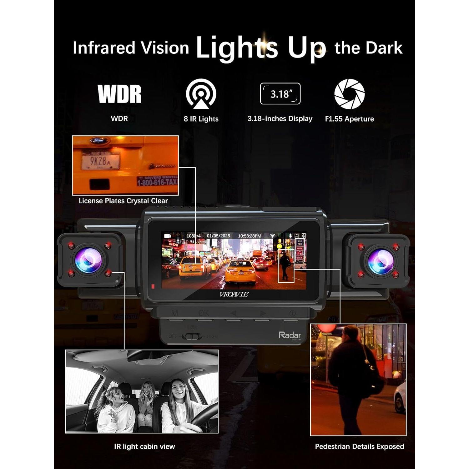 Cámara Dash VROAVIE R4-RD 4 Canales 360° GPS WiFi 3.18"