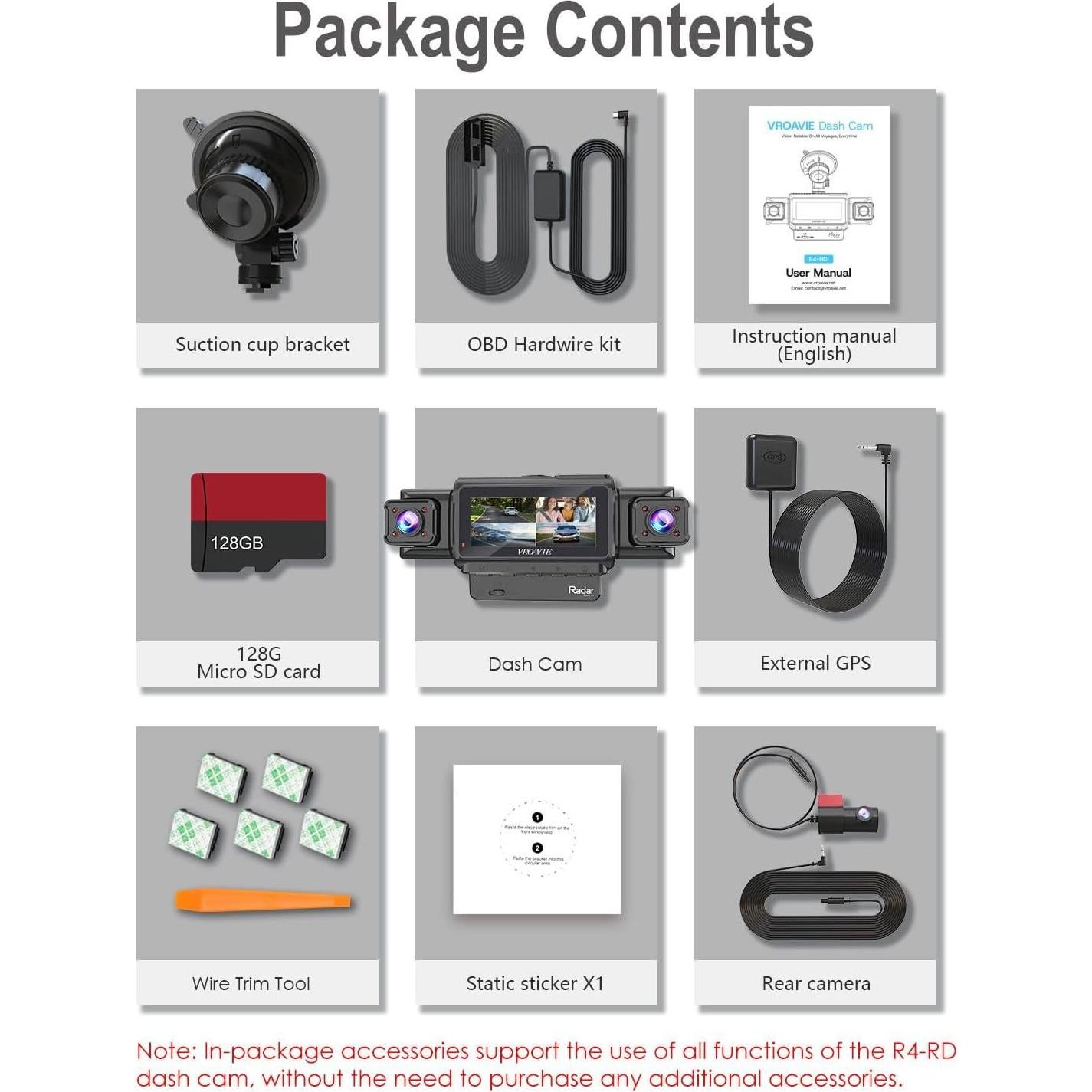 Cámara Dash VROAVIE R4-RD 4 Canales 360° GPS WiFi 3.18"