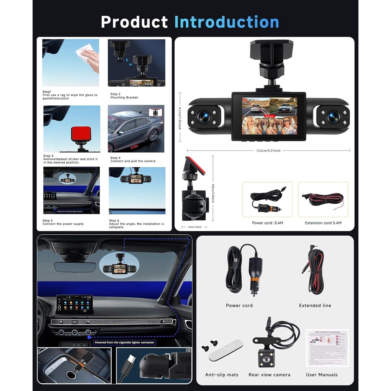 Cámara Dash 4 Canales Orderich 360° Visión Nocturna 1080p