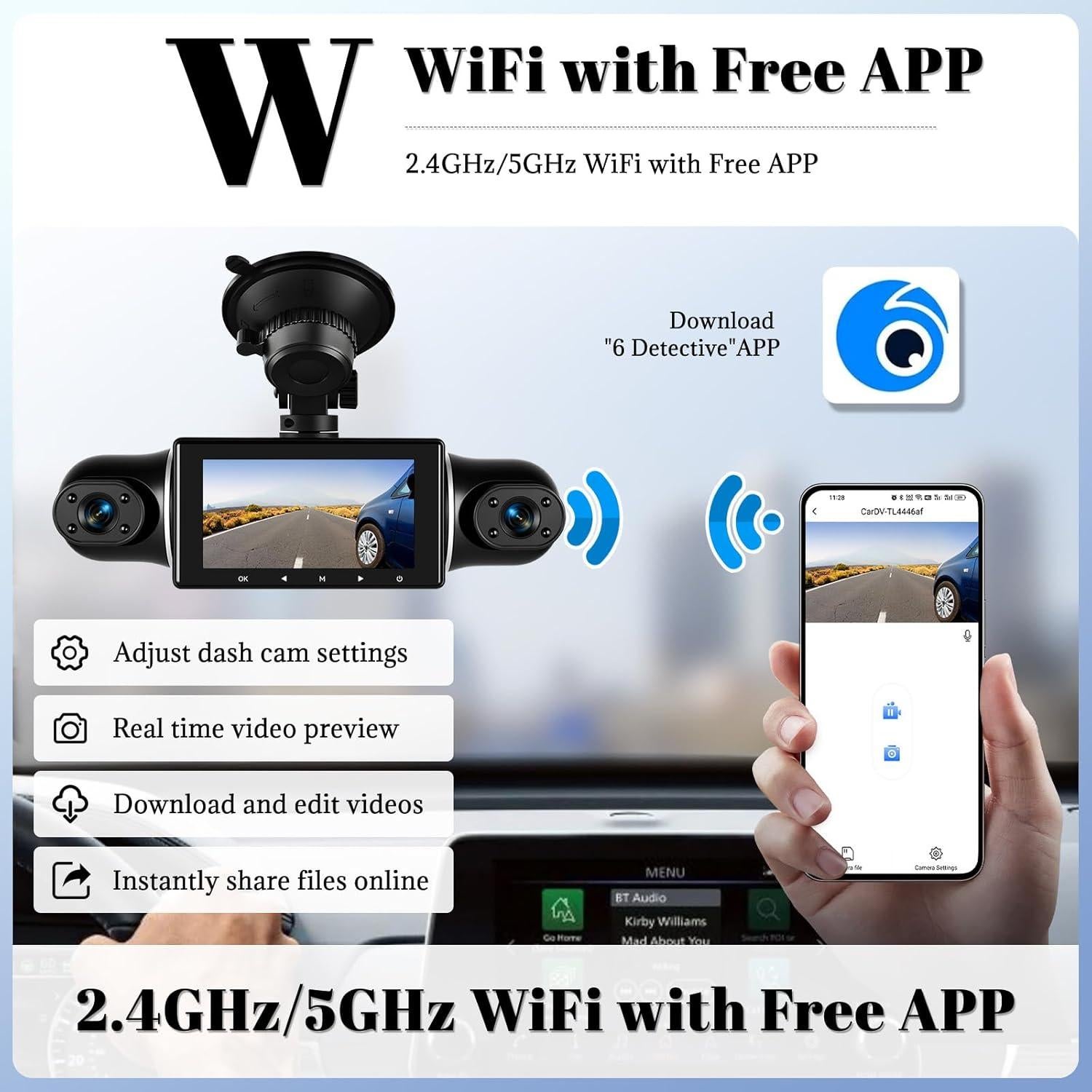 Cámara de tablero 5 canales OiLiehu FHD 1080P WiFi visión nocturna