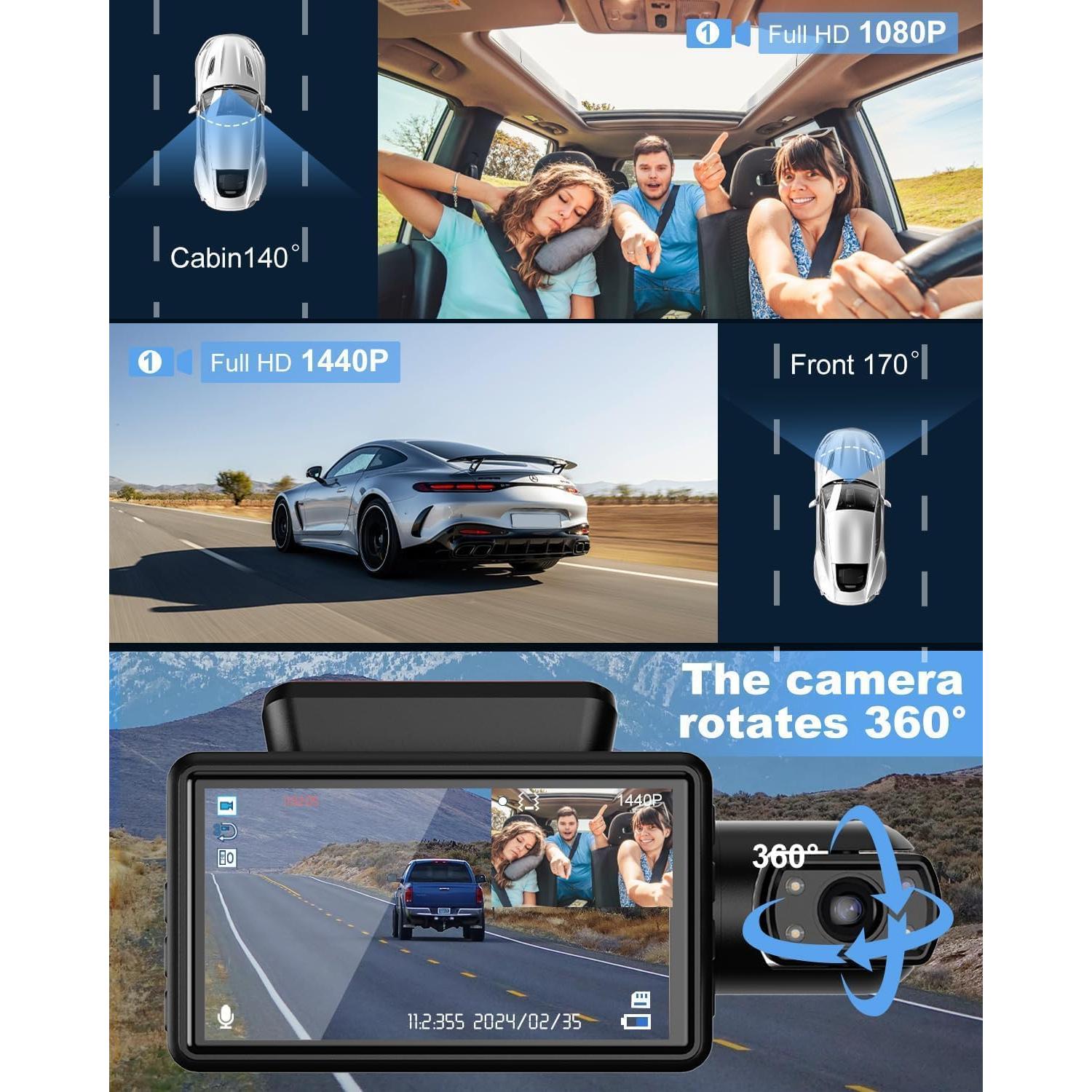 Cámara 360° UOOYOO para coche, Dual 2K + 1080P, IR