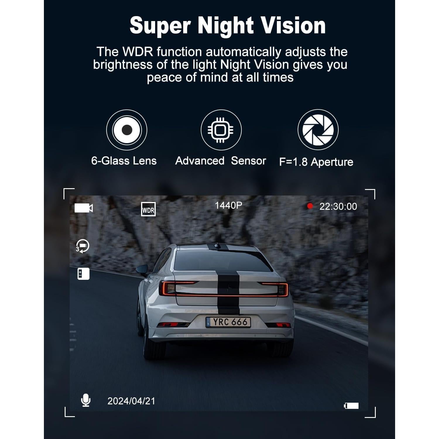 Cámara 360° UOOYOO para coche, Dual 2K + 1080P, IR