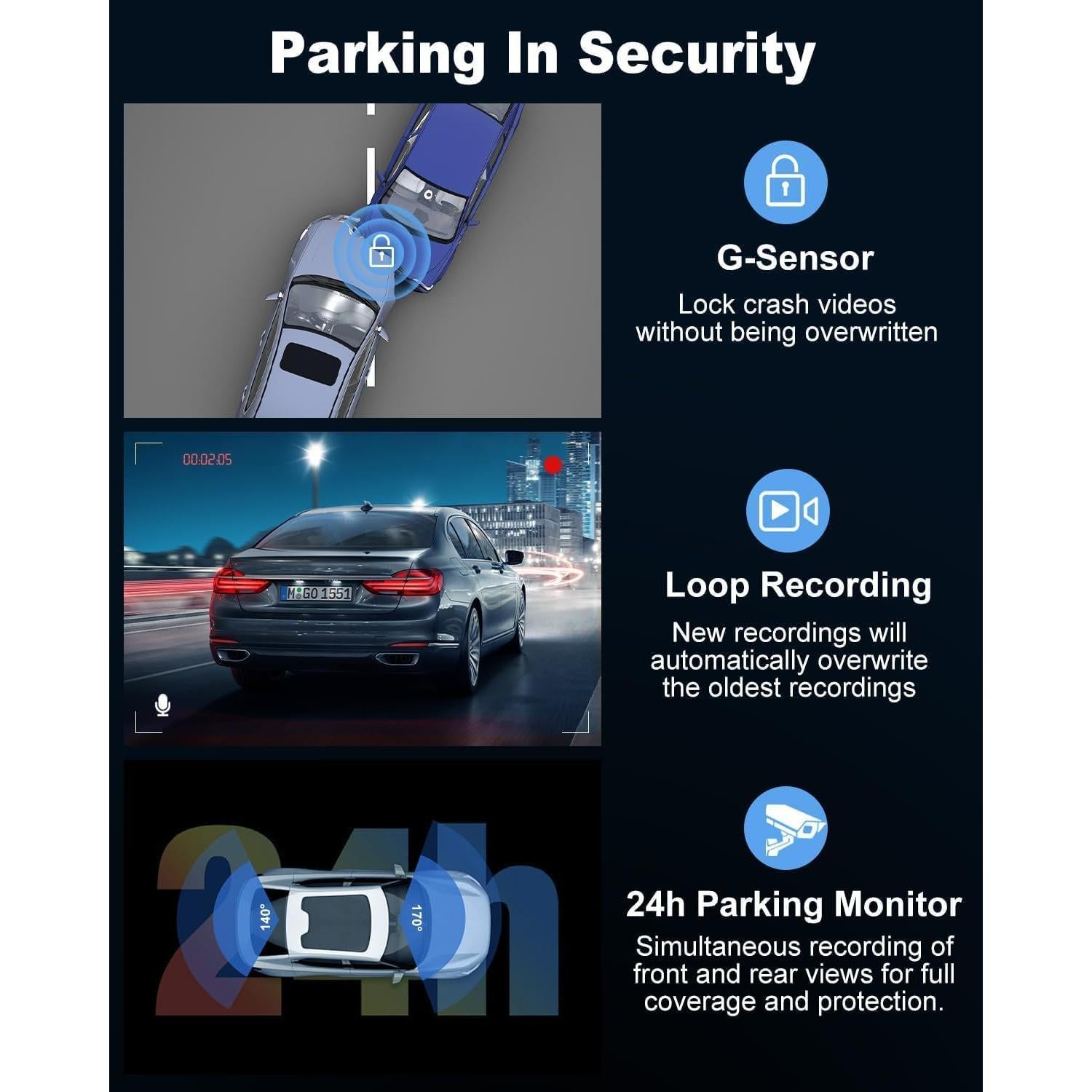 Cámara 360° UOOYOO para coche, Dual 2K + 1080P, IR