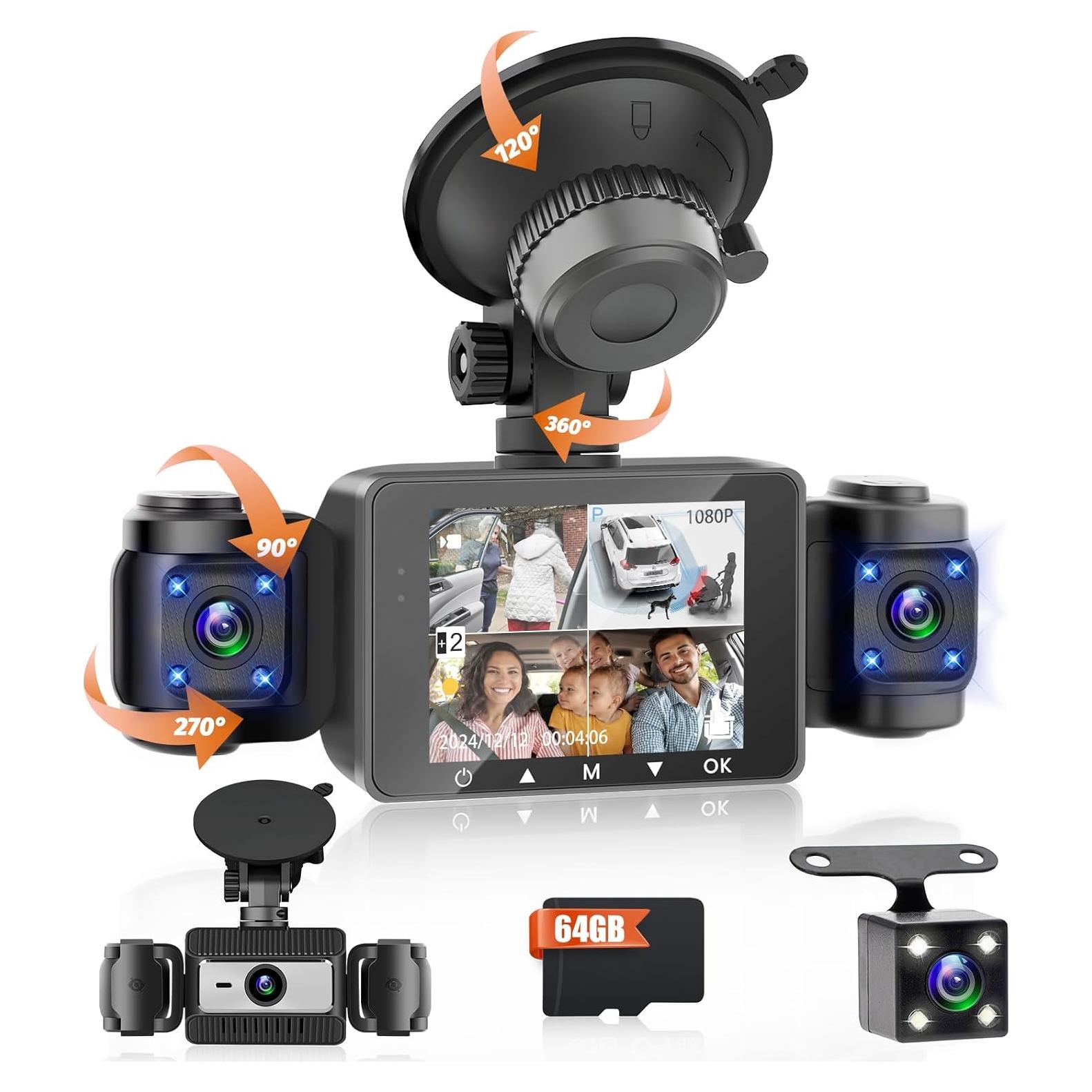 Cámara Dash 360° 4 Canales Fuluku 1080P con Tarjeta 64GB