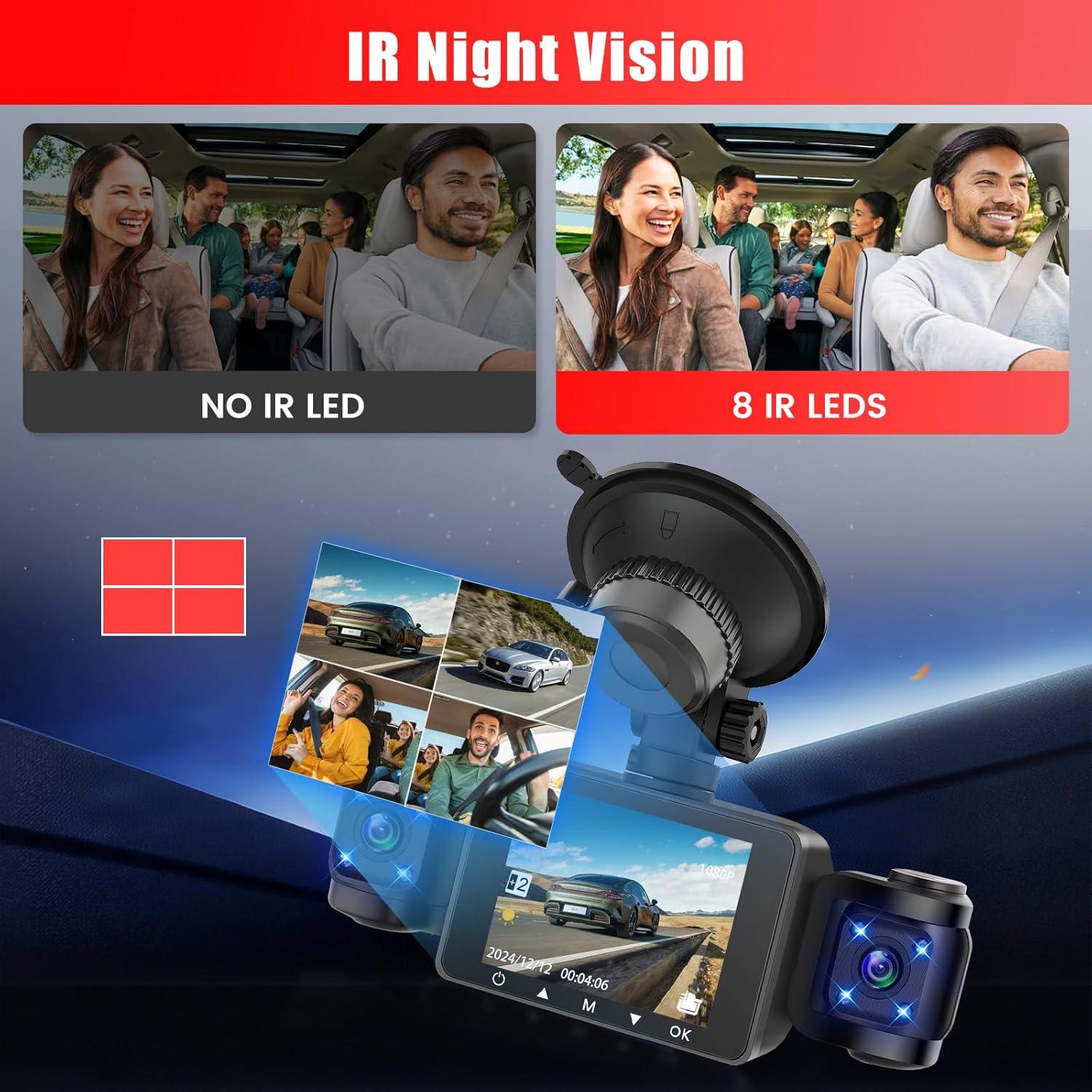 Cámara Dash 360° 4 Canales Fuluku 1080P con Tarjeta 64GB