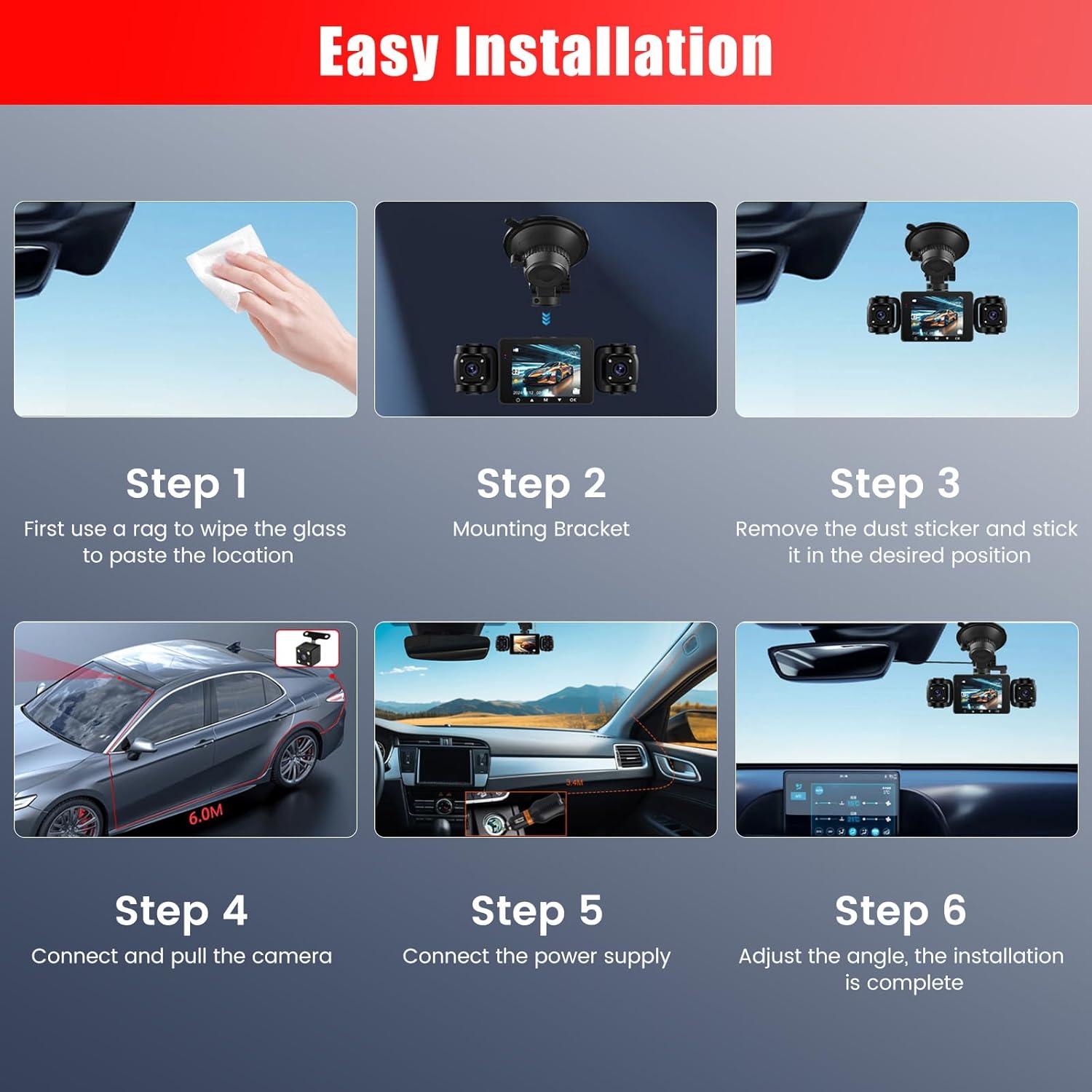 Cámara Dash 360° 4 Canales Fuluku 1080P con Tarjeta 64GB