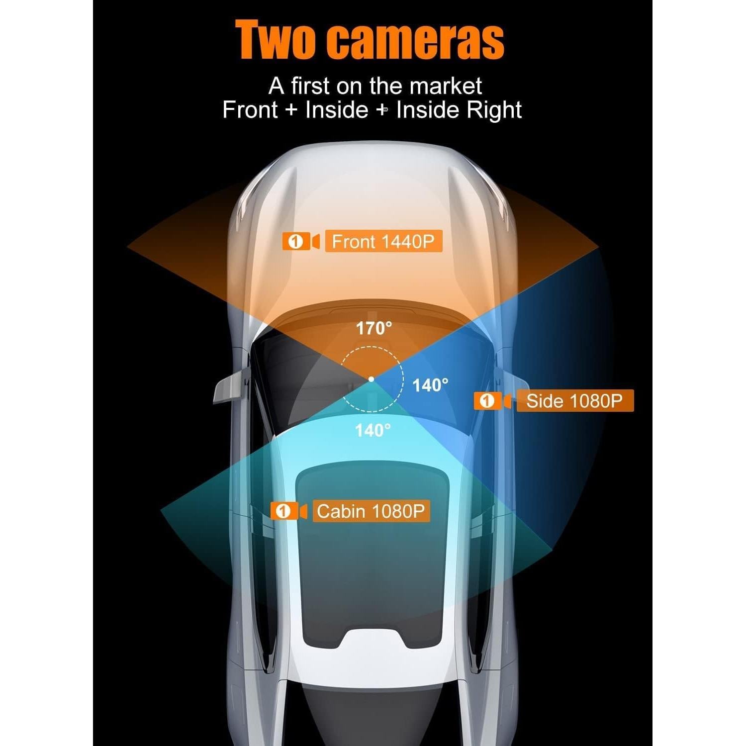 Cámara de tablero 360° LUKYUS 1440P + 1080P con SD 32GB