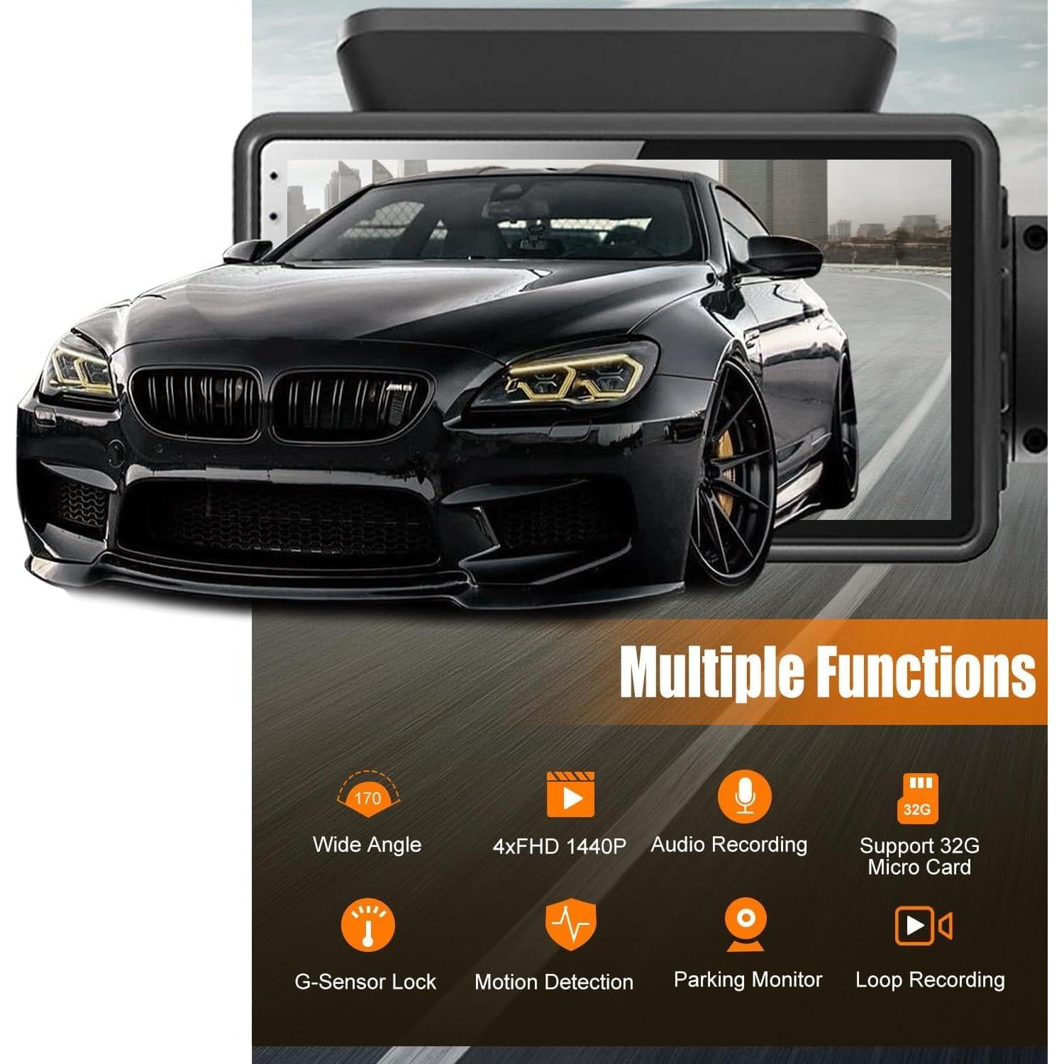 Cámara de tablero 360° LUKYUS 1440P + 1080P con SD 32GB