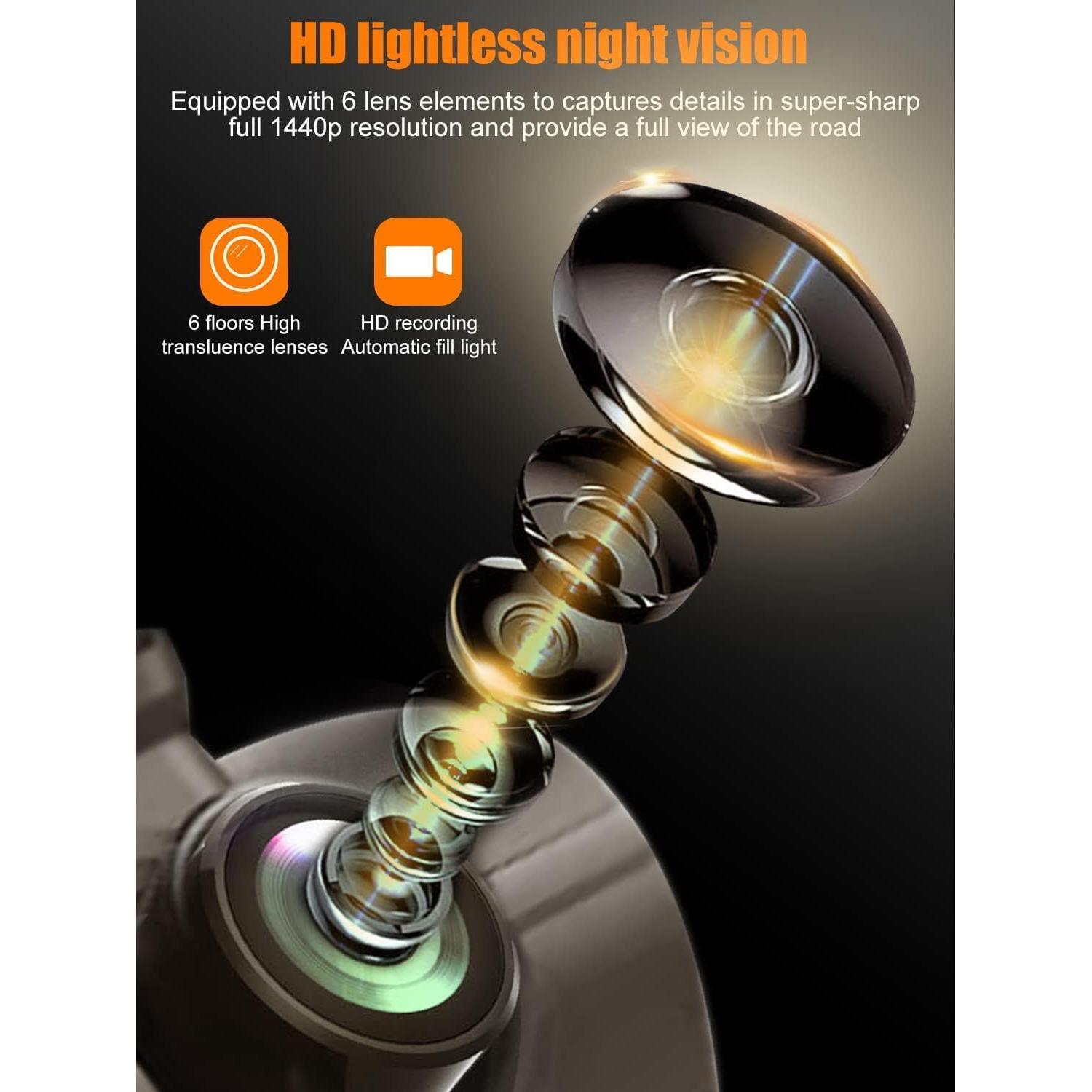 Cámara de tablero 360° LUKYUS 1440P + 1080P con SD 32GB