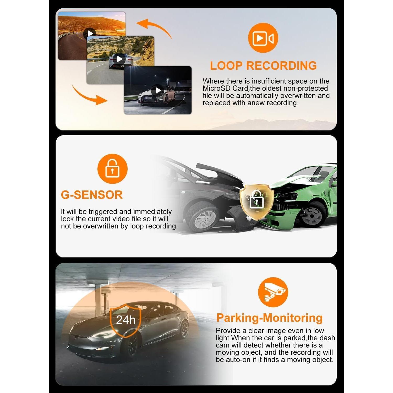 Cámara de tablero 360° LUKYUS 1440P + 1080P con SD 32GB