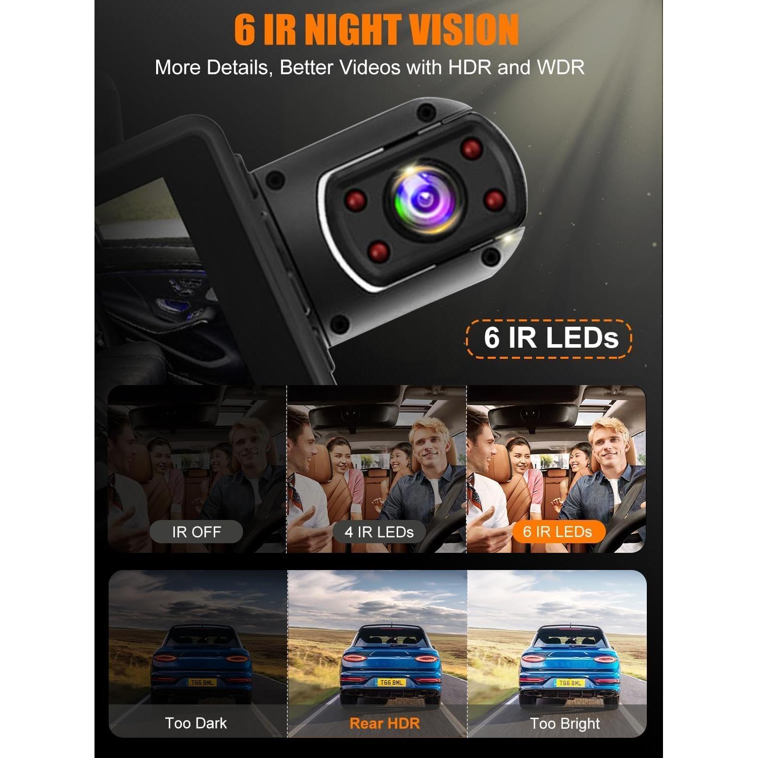 Cámara de tablero 360° LUKYUS 1440P + 1080P con SD 32GB