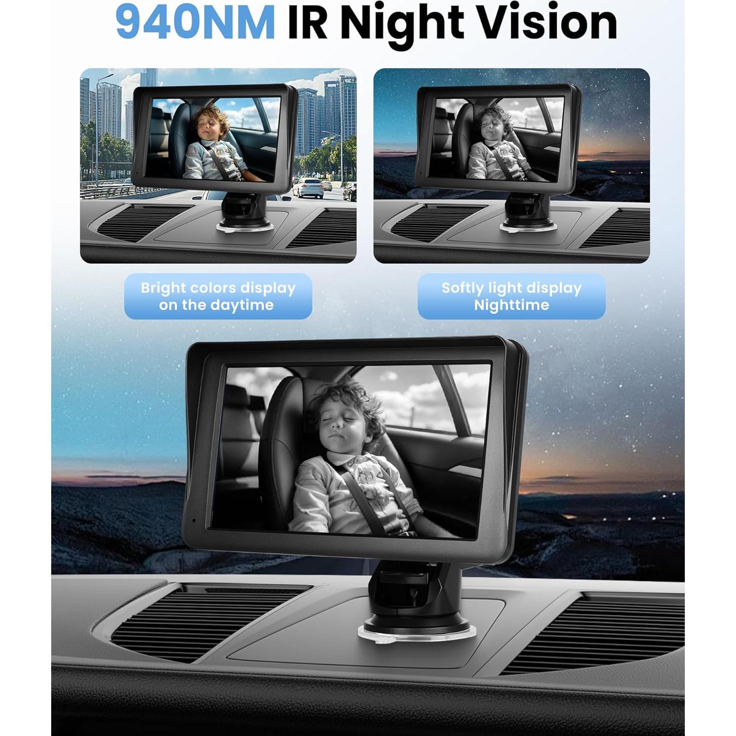 Cámara de Auto para Bebés Orderich 7" HD Inalámbrica