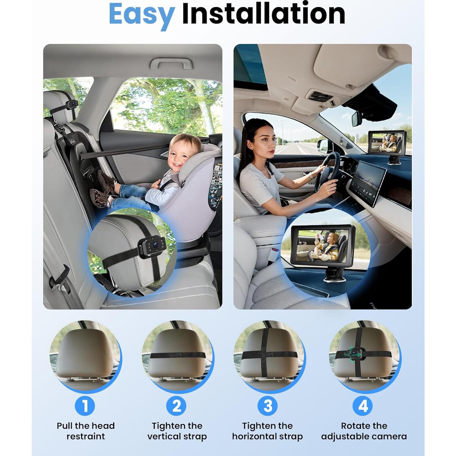 Cámara de Auto para Bebés Orderich 7" HD Inalámbrica