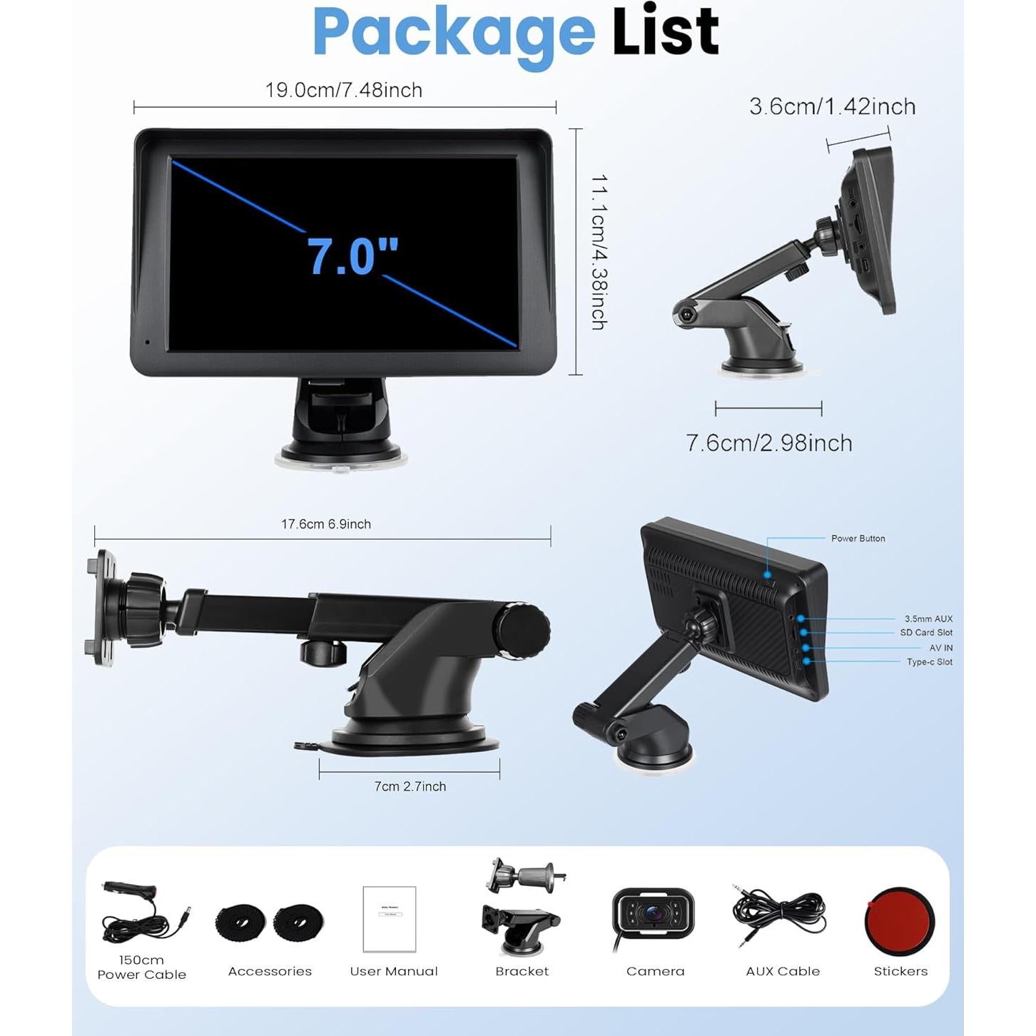 Cámara de Auto para Bebés Orderich 7" HD Inalámbrica