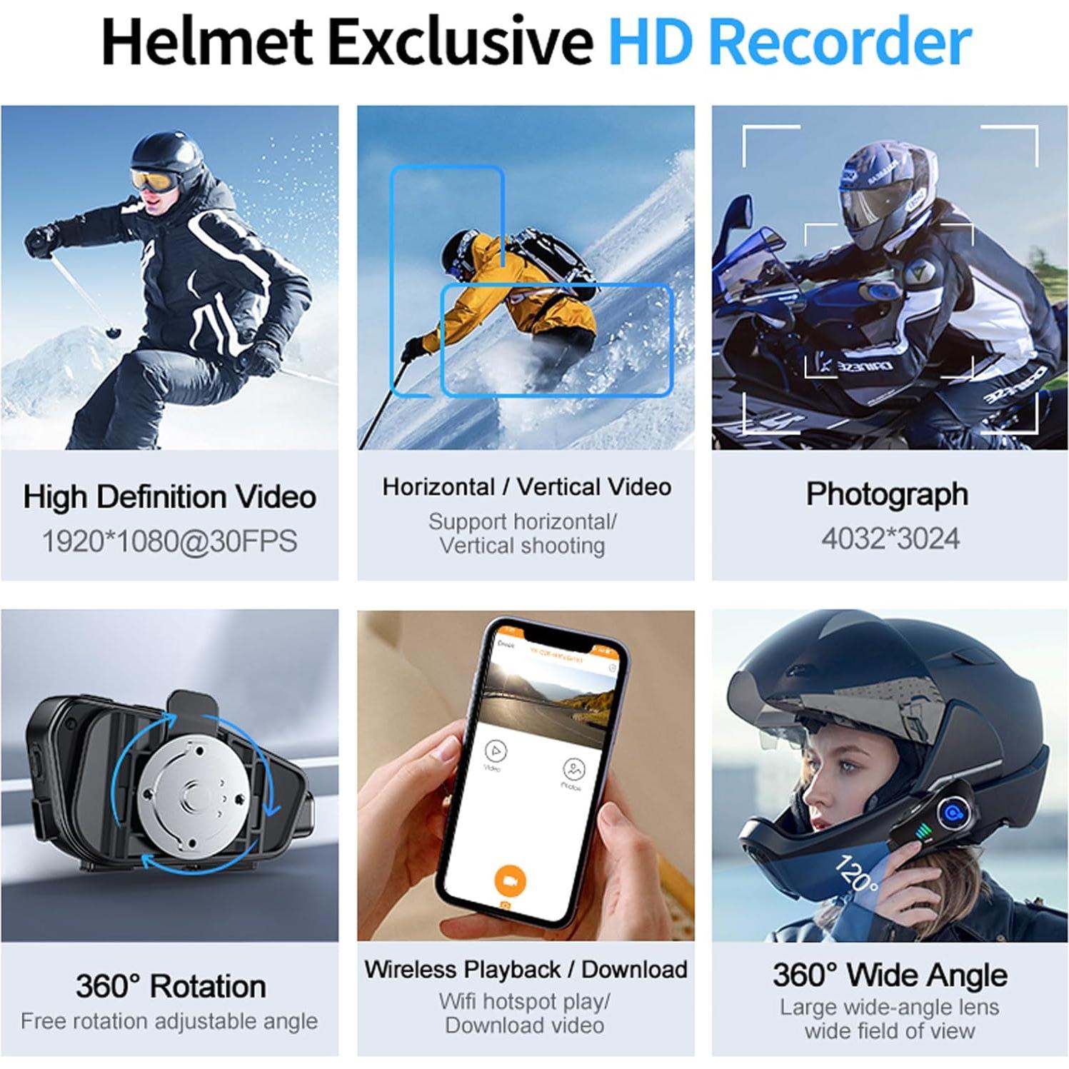 Cámara de casco Bluetooth 1080P IP66 con auricular 1500mAh