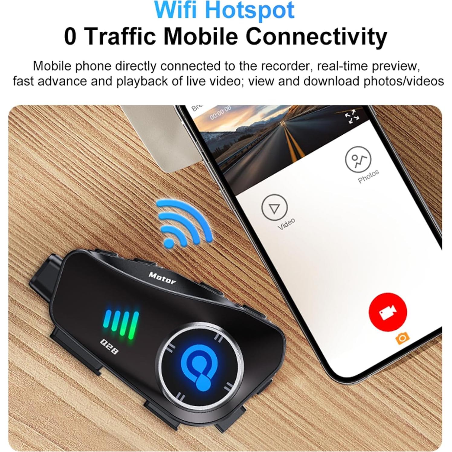 Cámara de casco Bluetooth 1080P IP66 con auricular 1500mAh