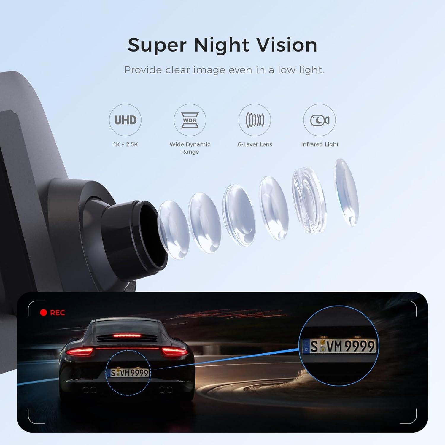 Cámara de Tablero PRUVEEO H6 4K Frontal 2.5K Trasera 12"