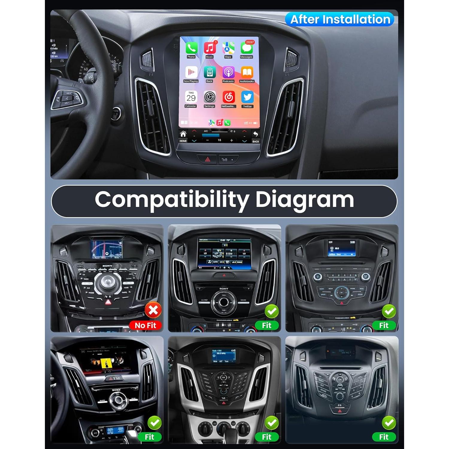 Estéreo de Coche Ford Focus 2012-2018 10.4" Android 12 GPS