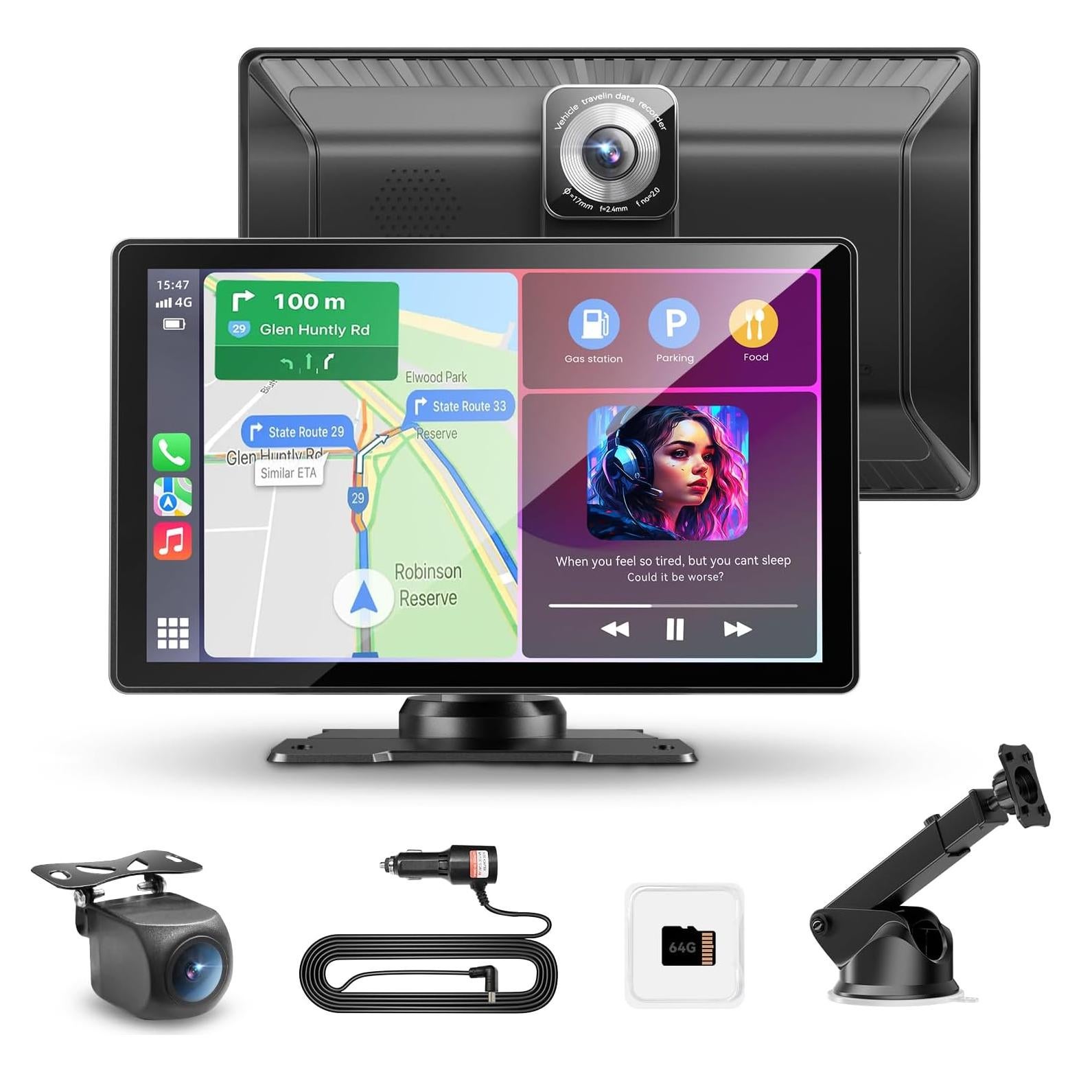 Pantalla Inalámbrica Carplay 9" Carpeer con GPS y Cámara 4K