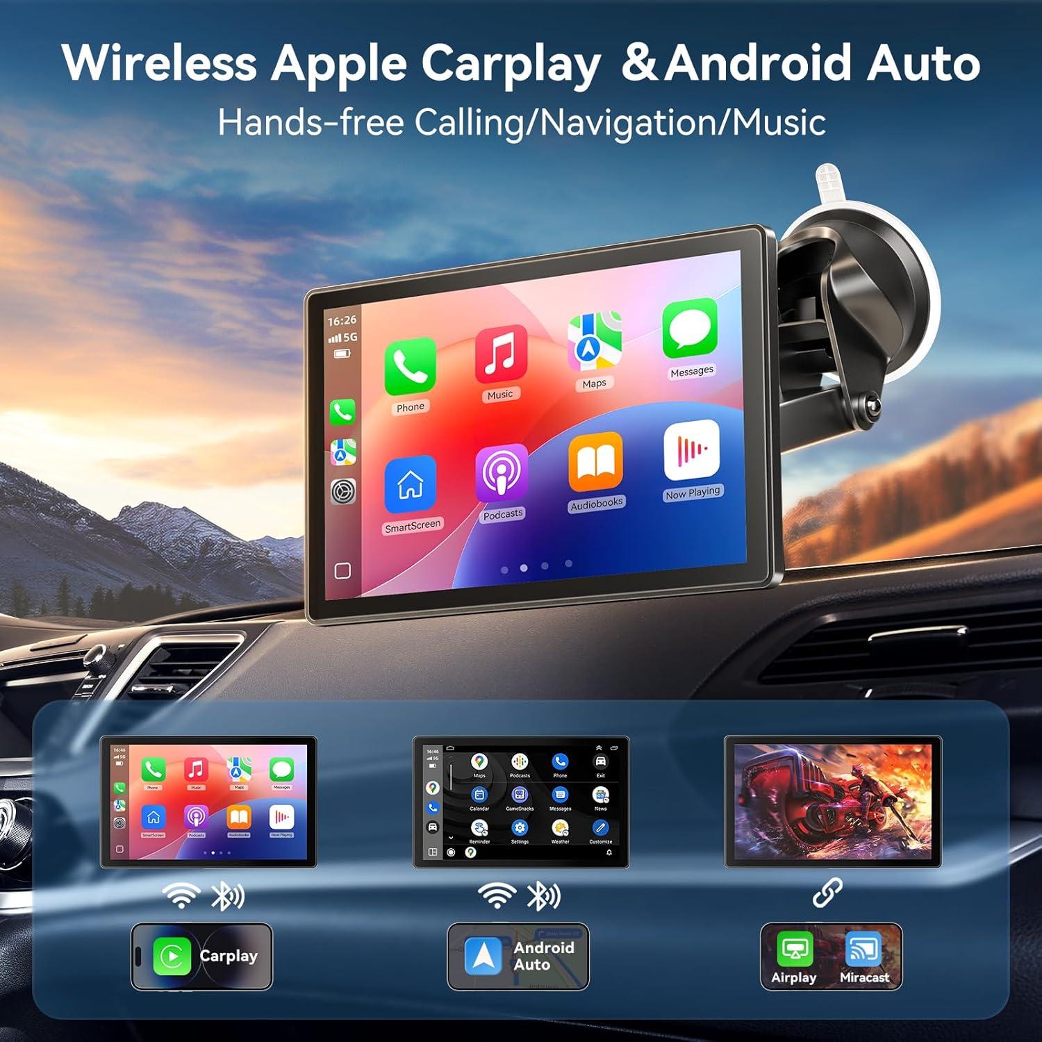 Pantalla Inalámbrica Carplay 9" Carpeer con GPS y Cámara 4K