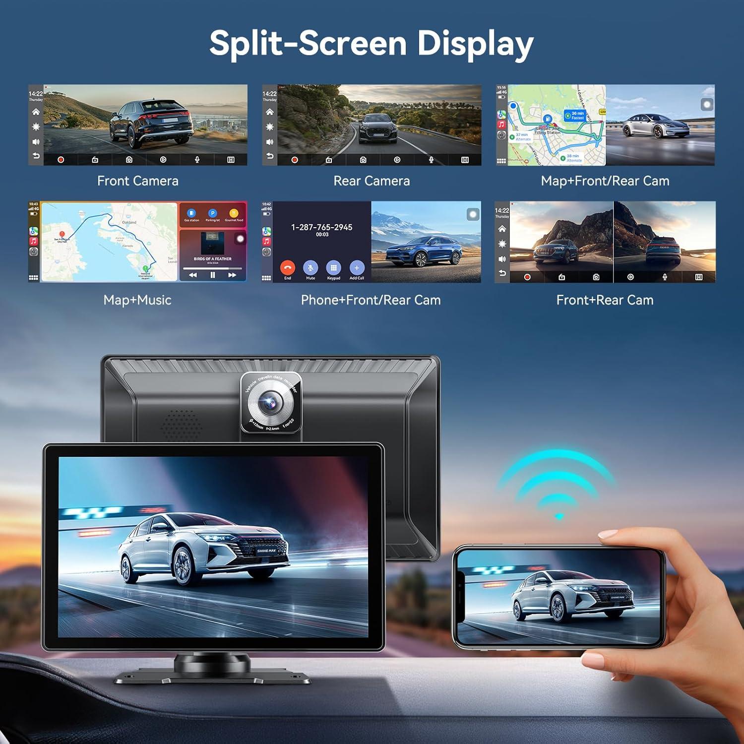 Pantalla Inalámbrica Carplay 9" Carpeer con GPS y Cámara 4K