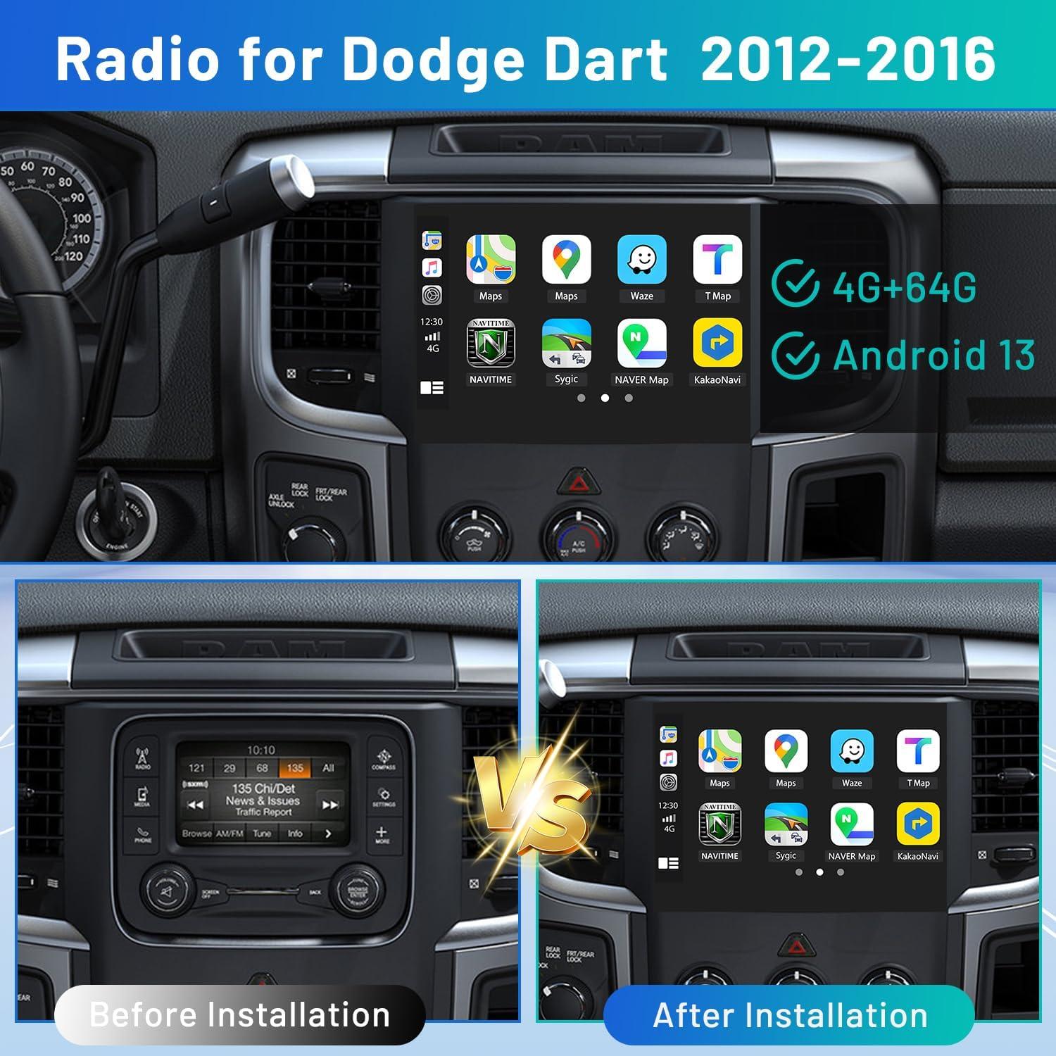Estéreo de Coche Laueily 9" Android 13 para Dodge Dart 2012-2016