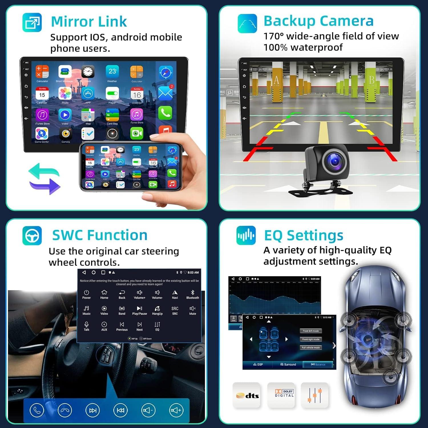 Estéreo de Coche Podofo 10.1" Android 2GB 32GB Carplay Auto