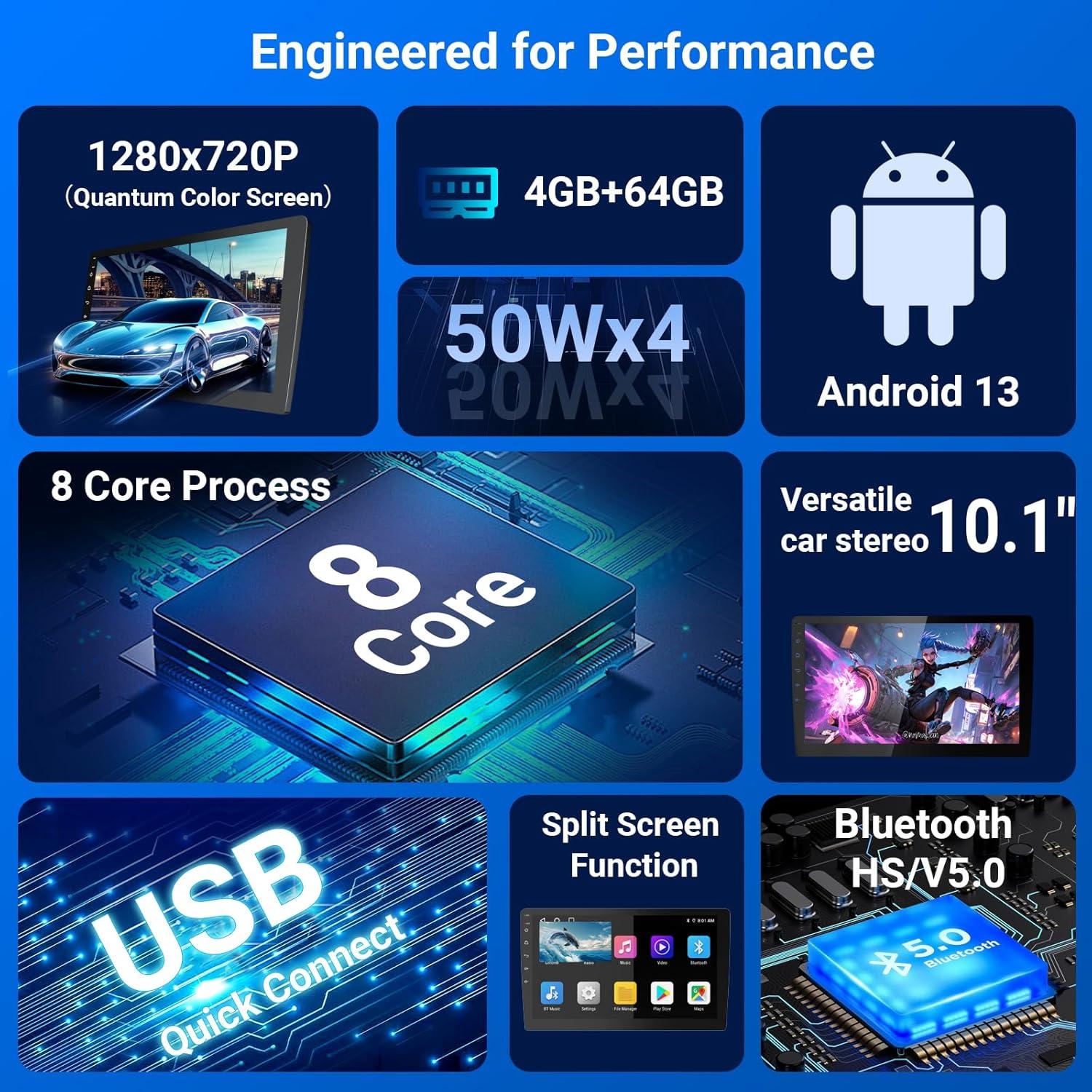 Pantalla Carplay HD 10.1" Haudio Doble Din 720P GPS 64GB