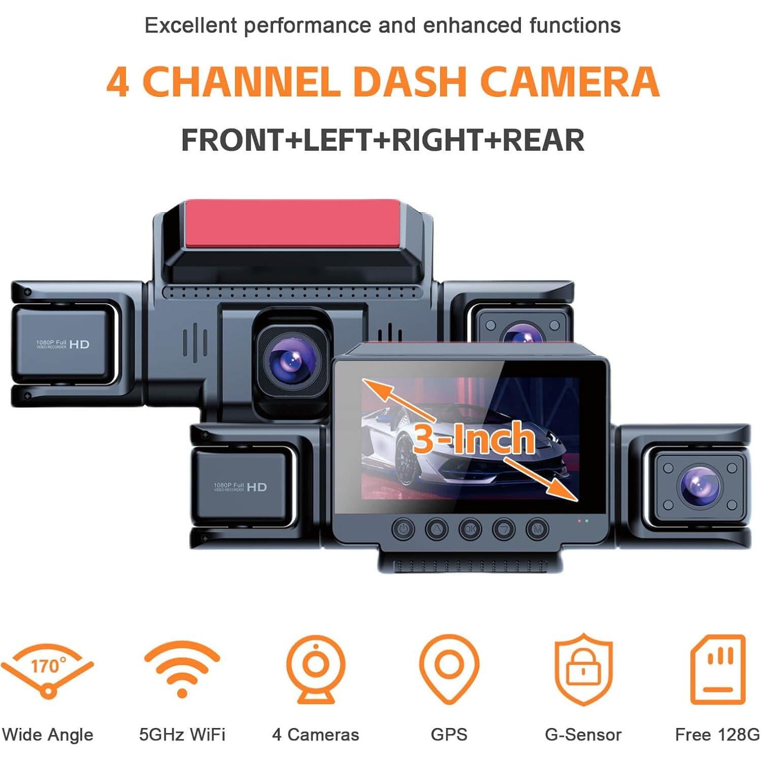 Cámara Dash 360° 4 Canales MITNOTY 2.5K+1080P GPS WiFi