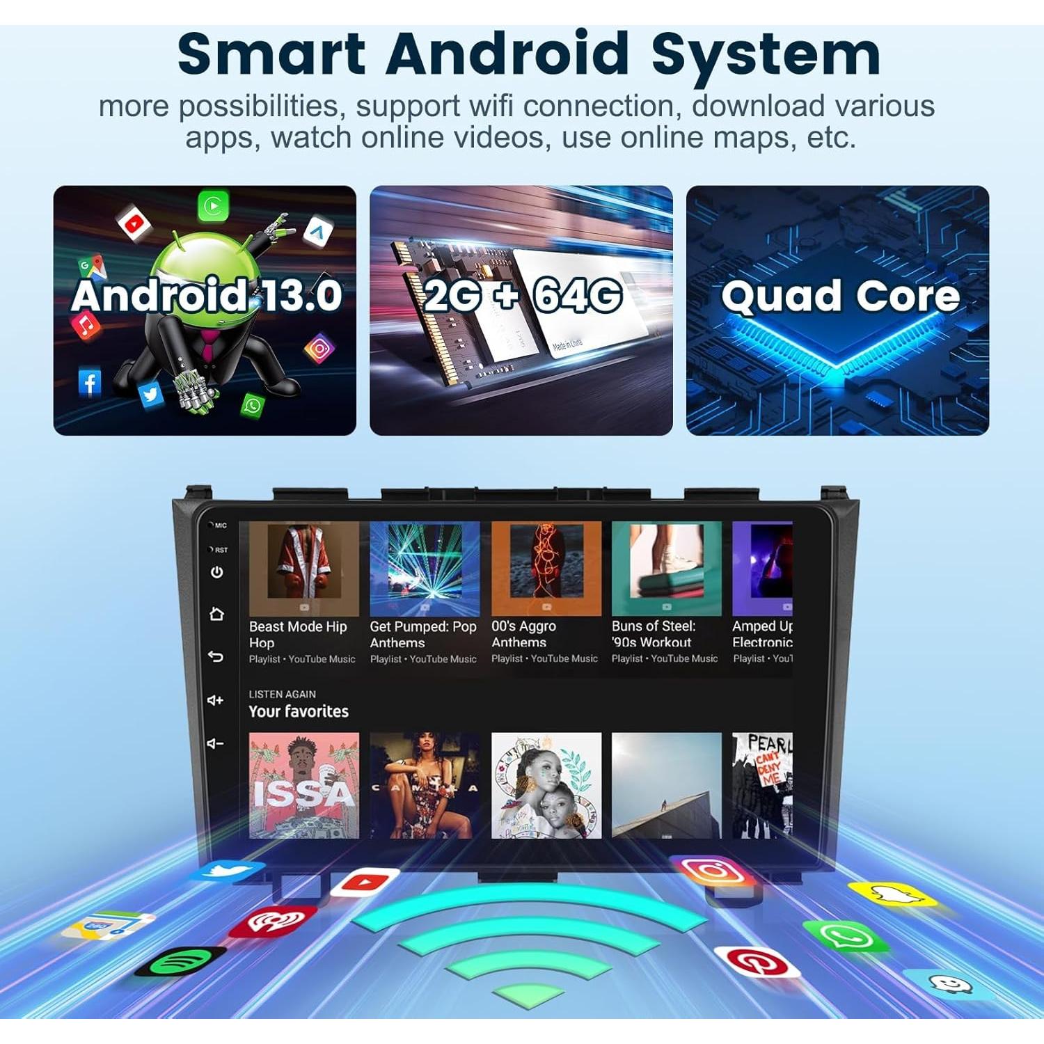 Estéreo de Coche Android Podofo 2+64G para Honda CRV 2007-2011