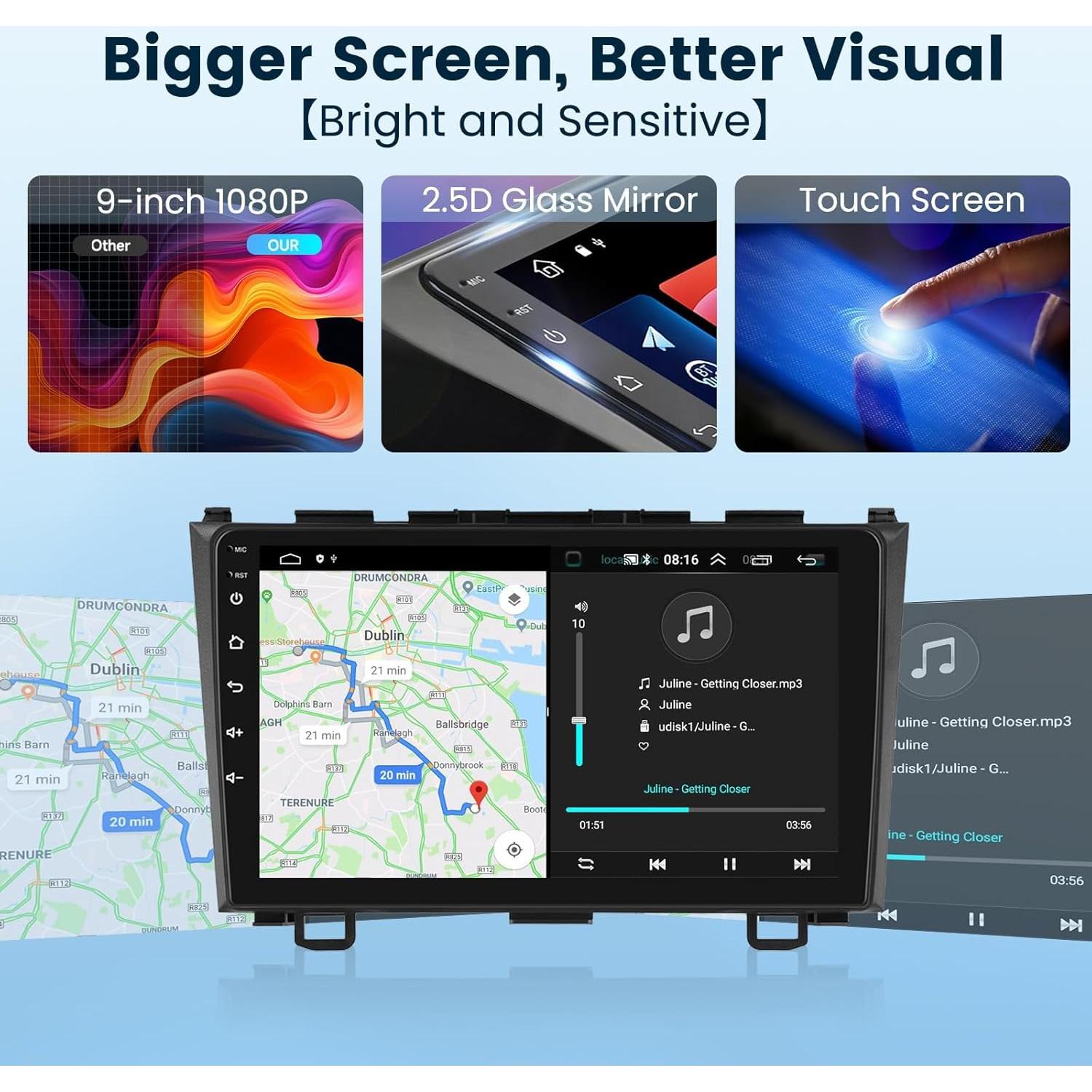 Estéreo de Coche Android Podofo 2+64G para Honda CRV 2007-2011