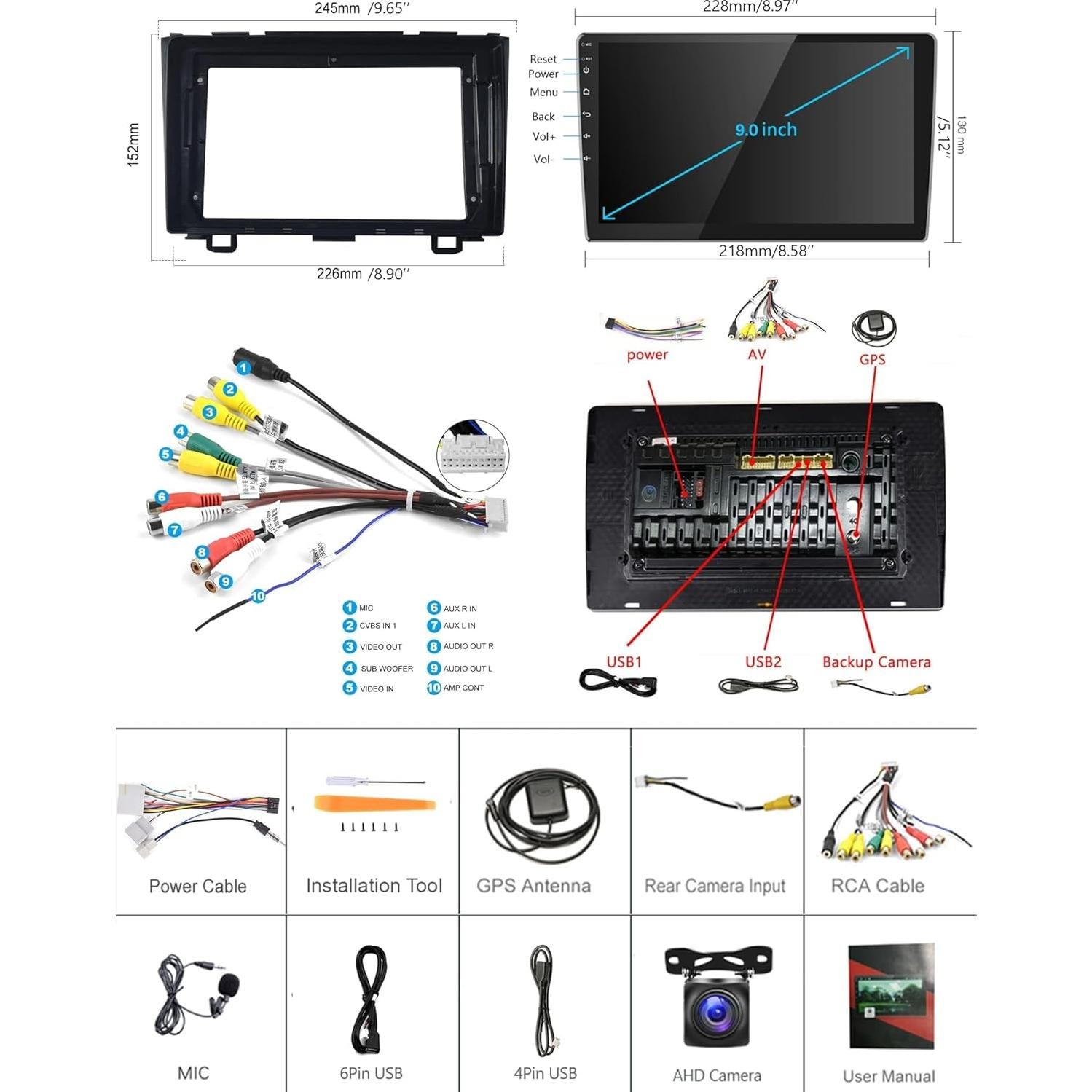 Estéreo de Coche Android Podofo 2+64G para Honda CRV 2007-2011