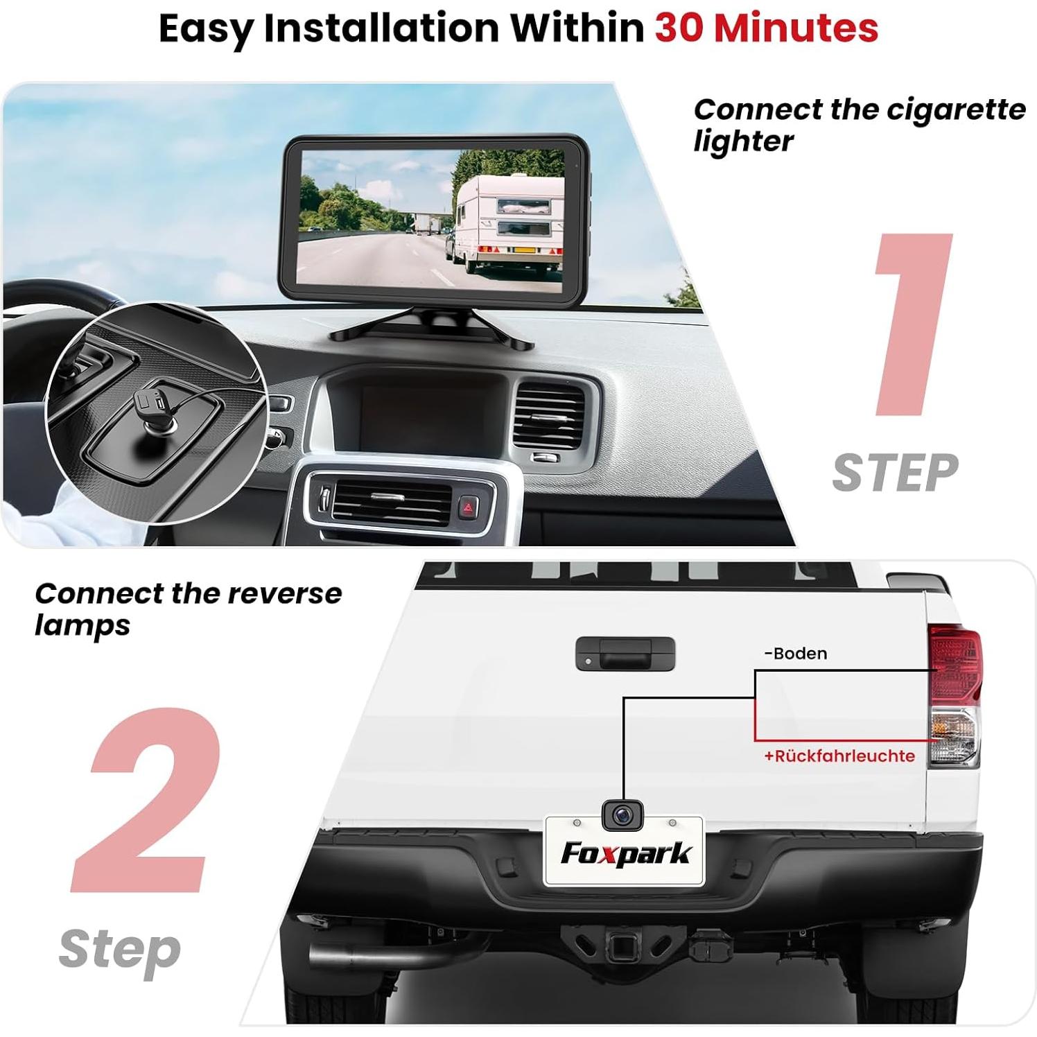 Cámara de Respaldo Inalámbrica Foxpark 1080P IP69K 0.5kg