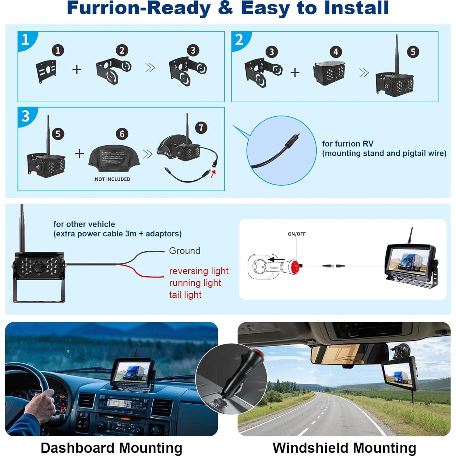 Cámara de Respaldo Inalámbrica VTimes 7" HD con 4 Canales