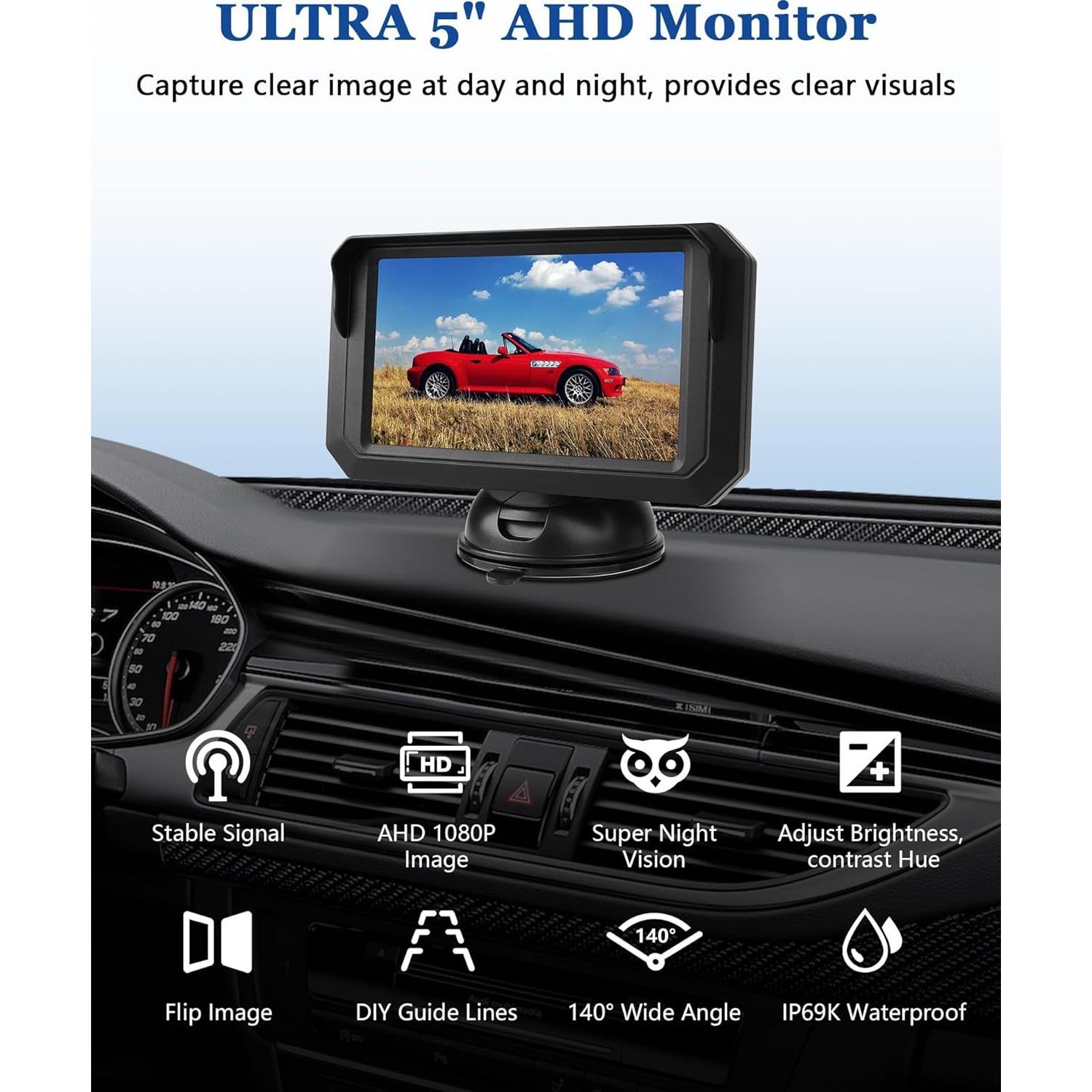 Cámara de Respaldo AHD 1080P Jansite con Monitor 5" y LED