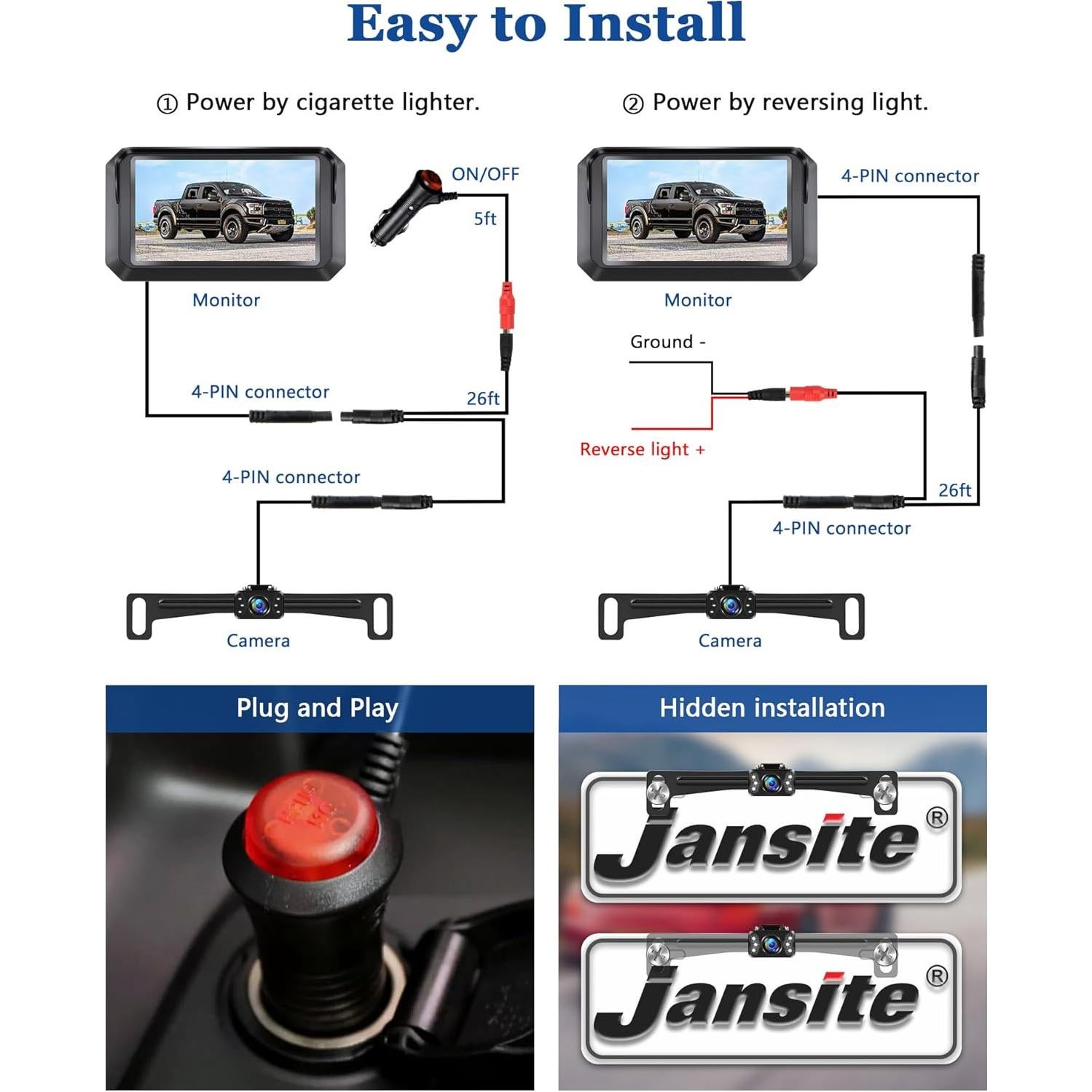 Cámara de Respaldo AHD 1080P Jansite con Monitor 5" y LED