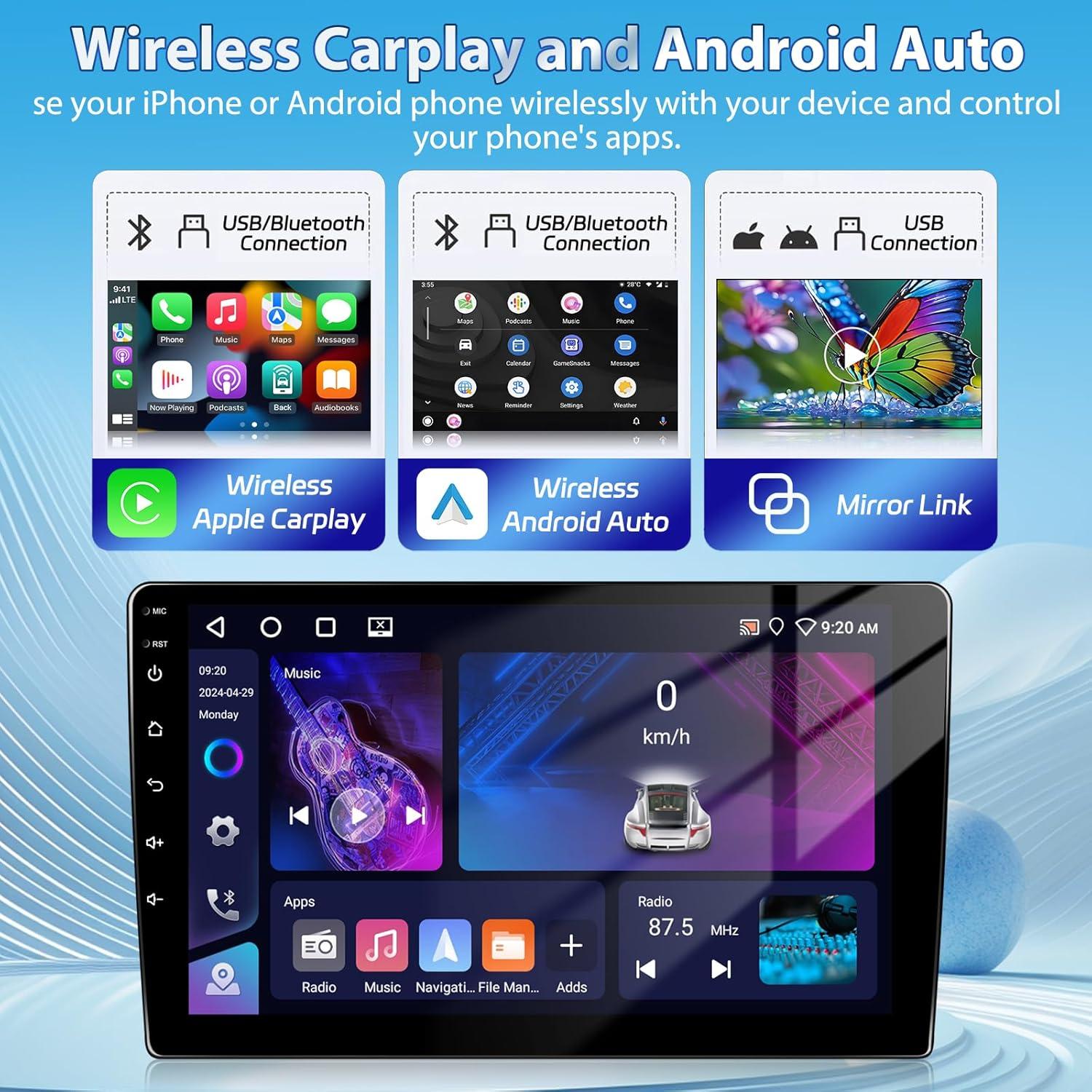 Estéreo de Coche Motorsi Doble Din 9" Bluetooth GPS CarPlay