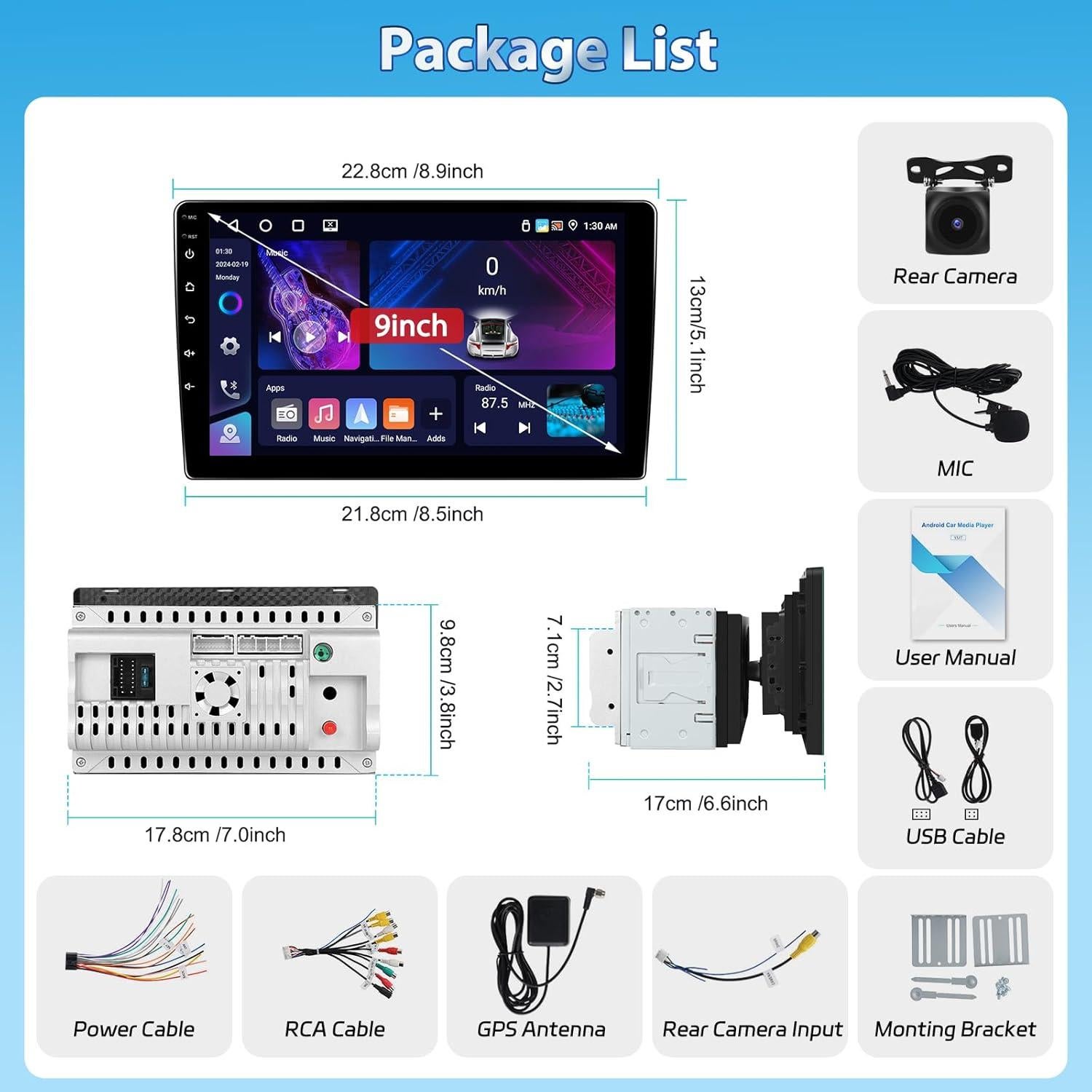 Estéreo de Coche Motorsi Doble Din 9" Bluetooth GPS CarPlay