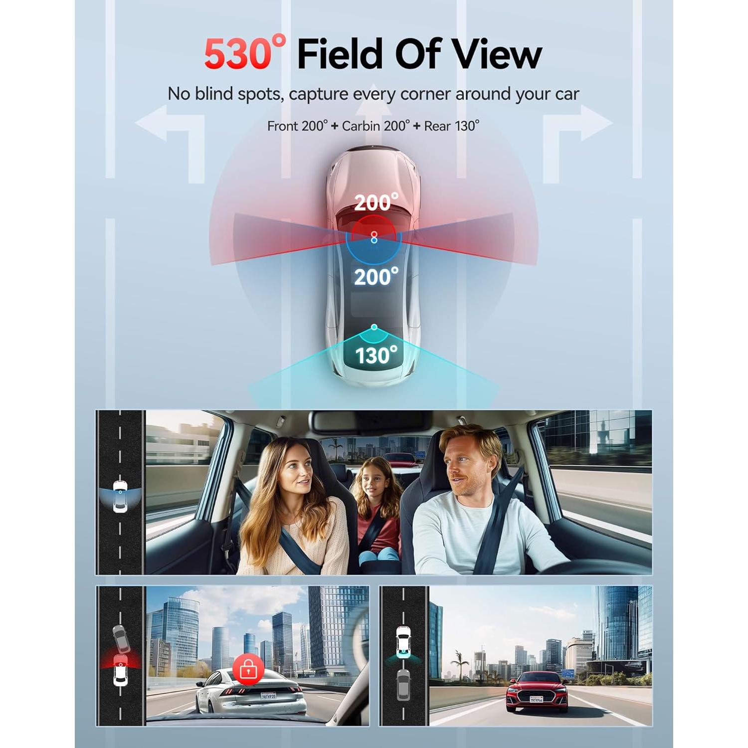 Cámara Dash REDTIGER VisionPano20 3 Canales 2.5K + 1080P