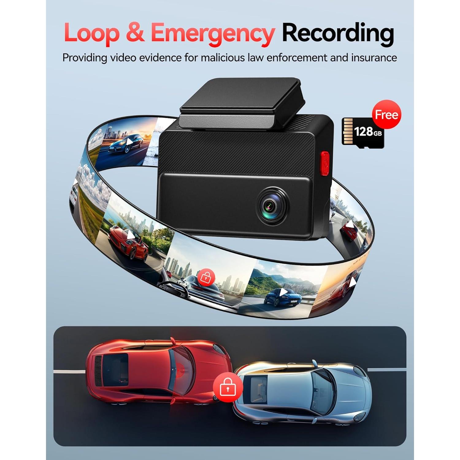 Cámara Dash REDTIGER VisionPano20 3 Canales 2.5K + 1080P