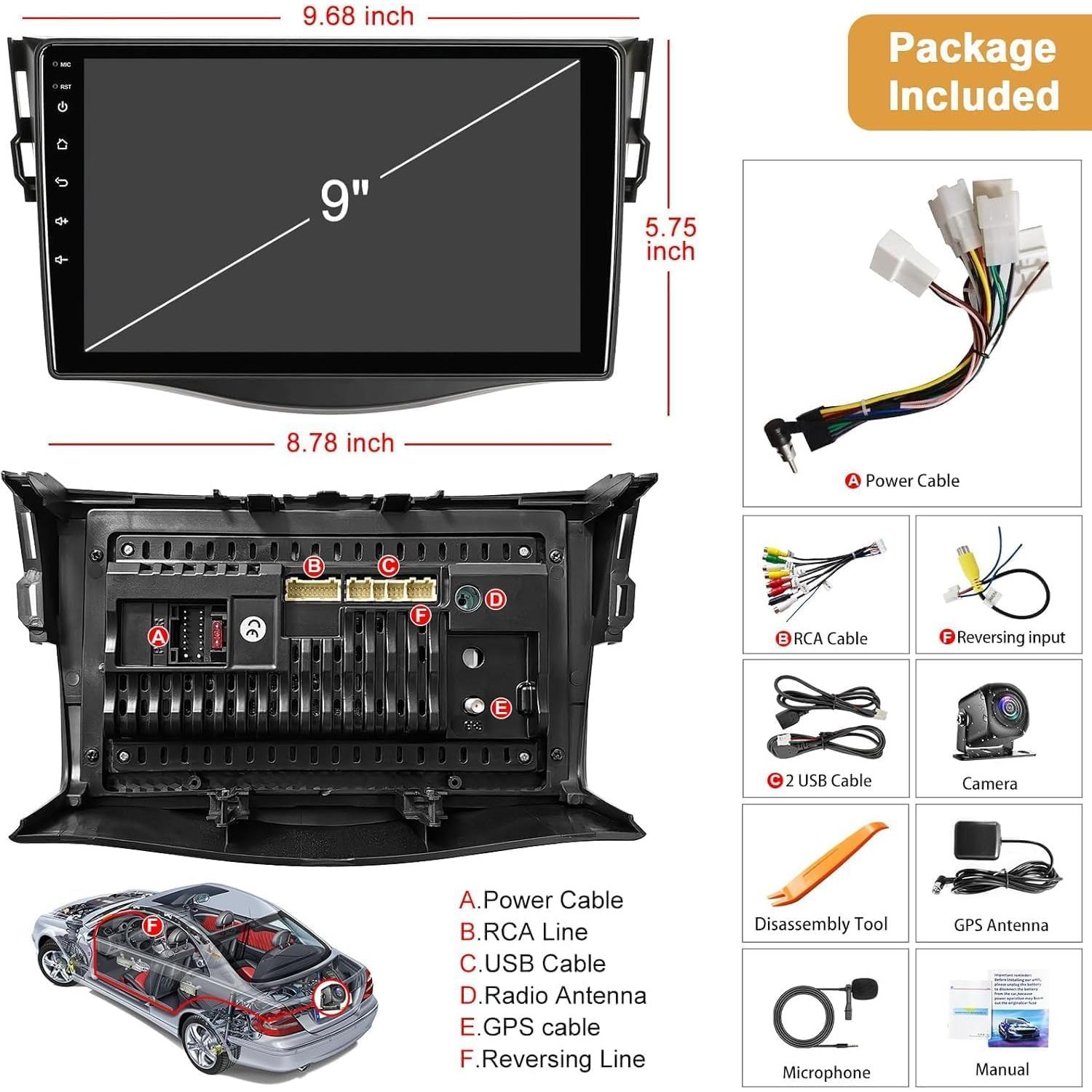 Estéreo Android 13 para Toyota RAV4 2007-2012, 9" IPS, Bluetooth, CarPlay