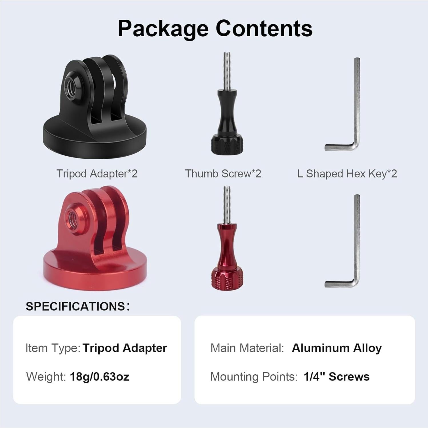 Adaptador de Montaje de Trípode Aluminio Mechrig 2 Pcs 1/4"