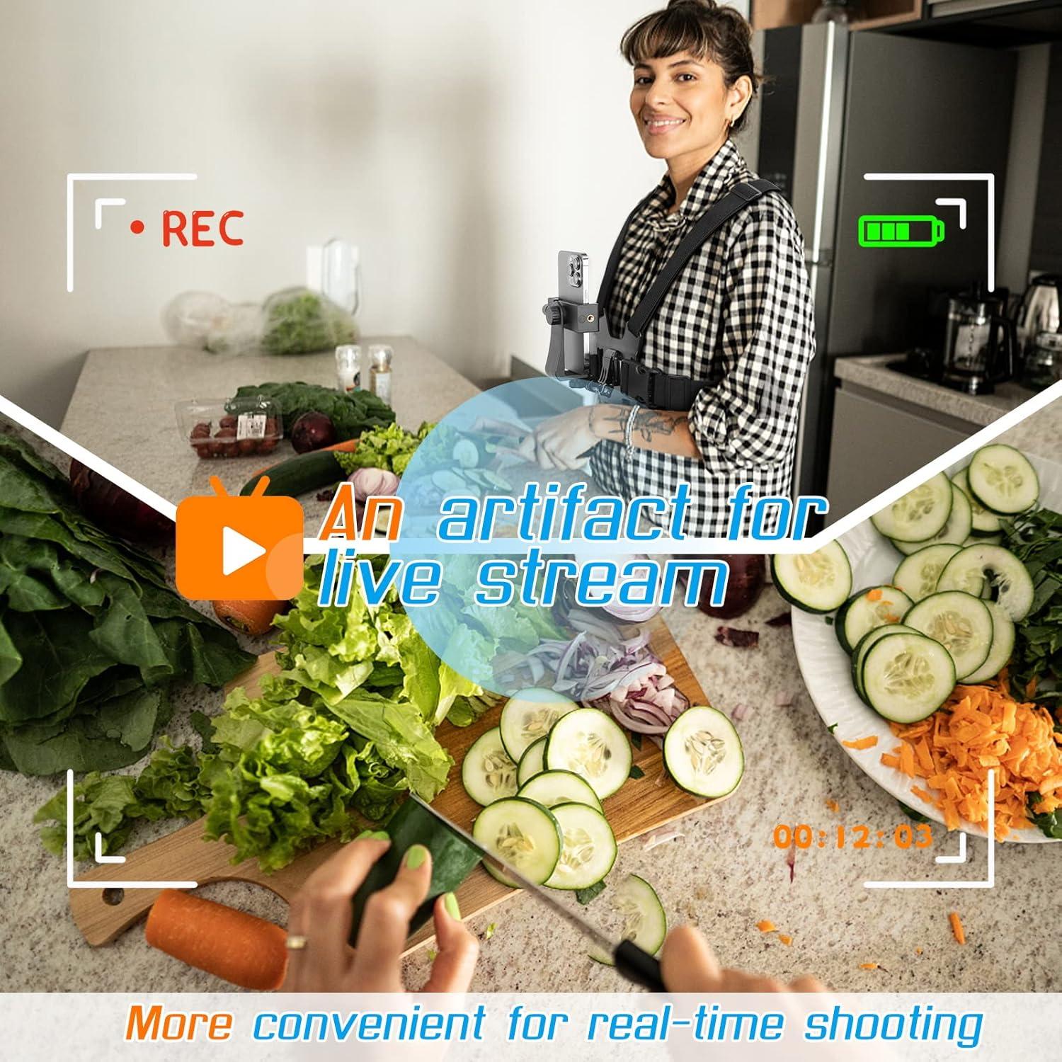 Soporte de pecho para teléfono compatible con cámaras y celulares