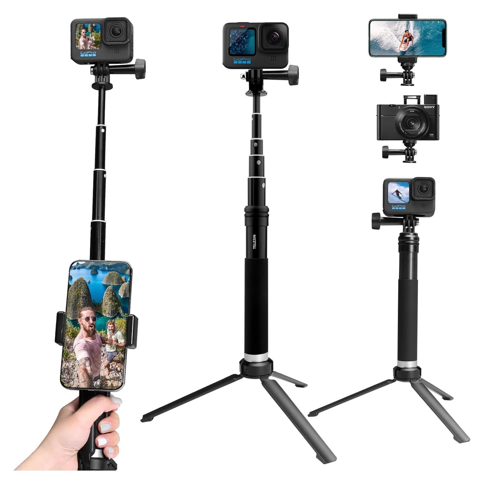 Palo Selfie AFAITH con Trípode para GoPro y Smartphones