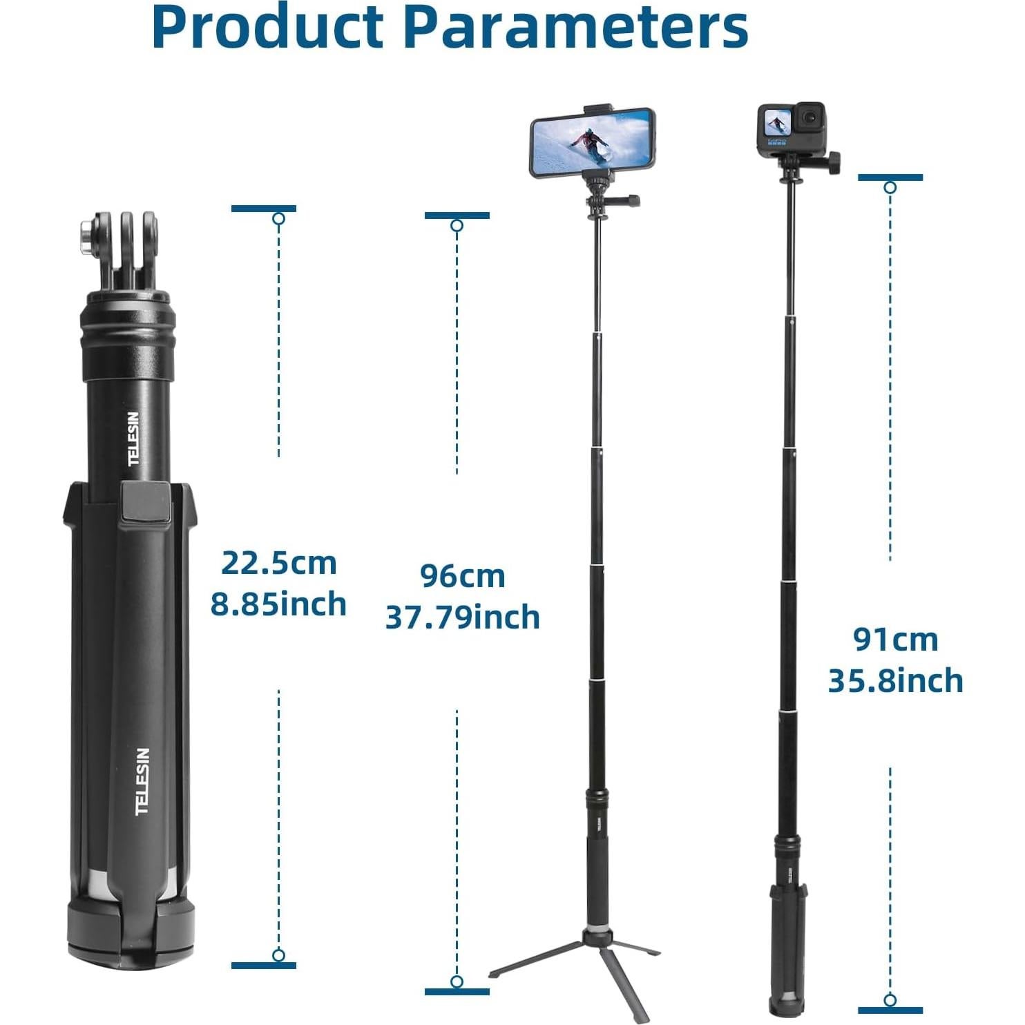 Palo Selfie AFAITH con Trípode para GoPro y Smartphones