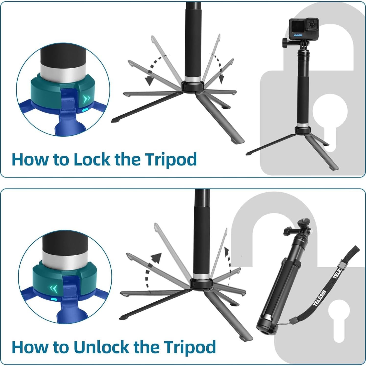 Palo Selfie AFAITH con Trípode para GoPro y Smartphones