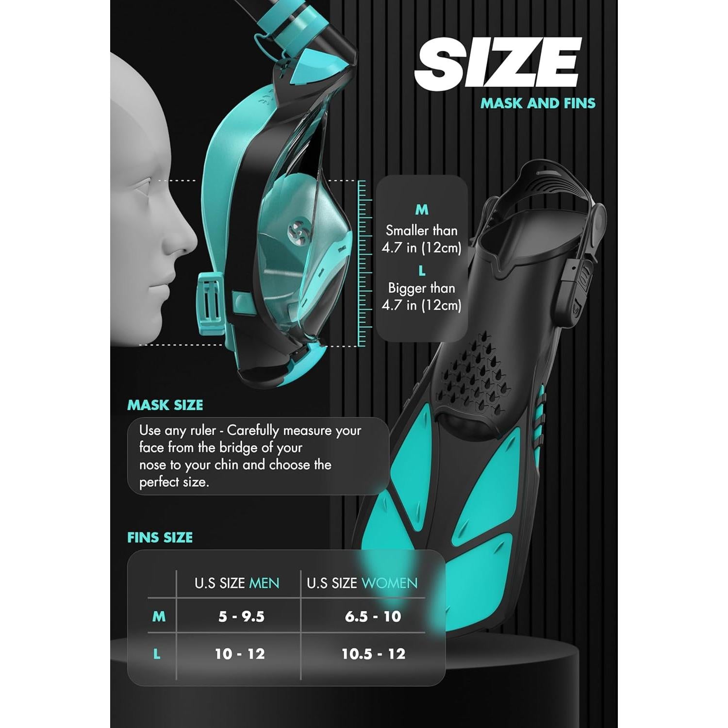 Equipo de Snorkel COZIA DESIGN con Aletas y Máscara L